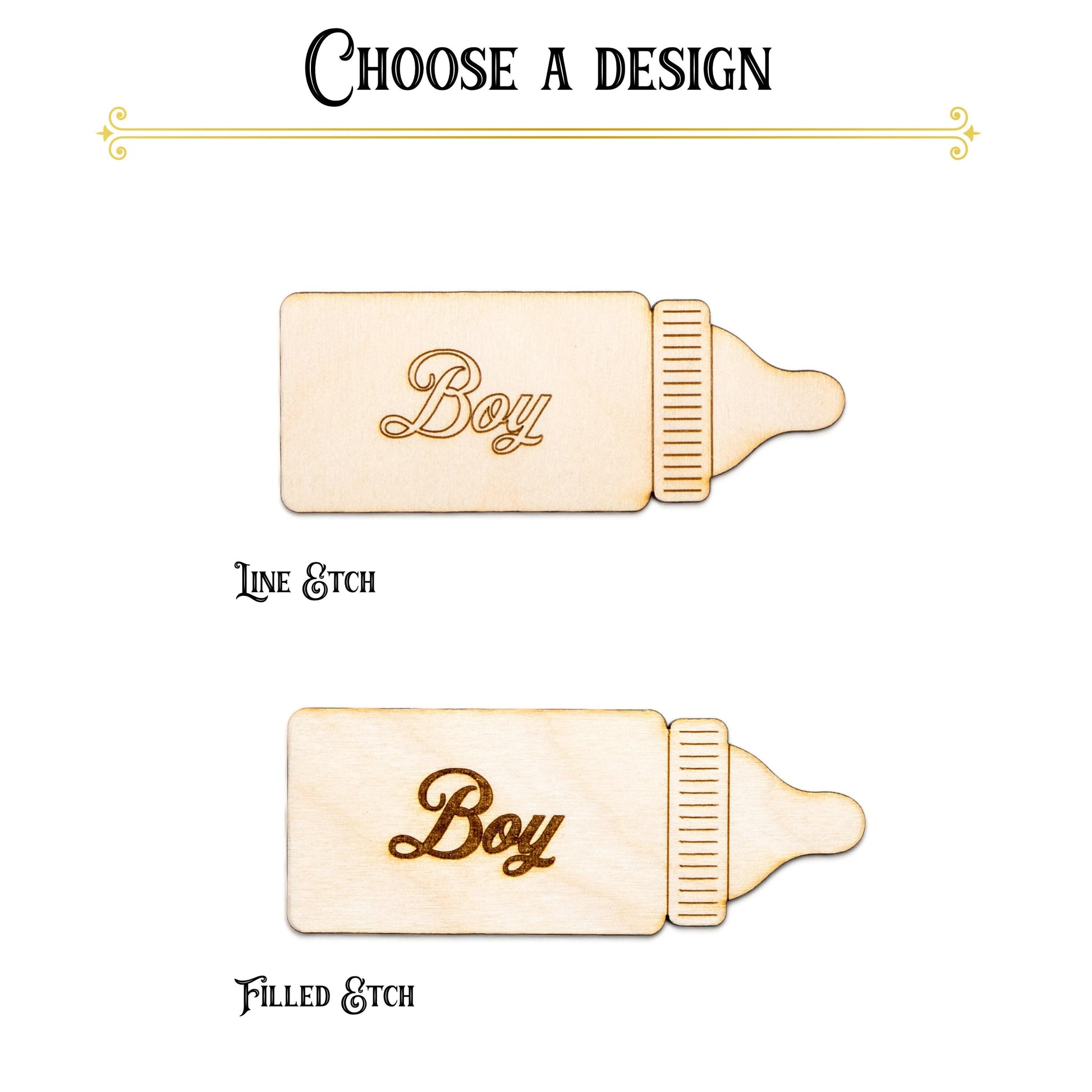 Boy Baby Bottle Etched Wood Cutout - Laser Cut Unfinished Craft Shape - Multiple Sizes