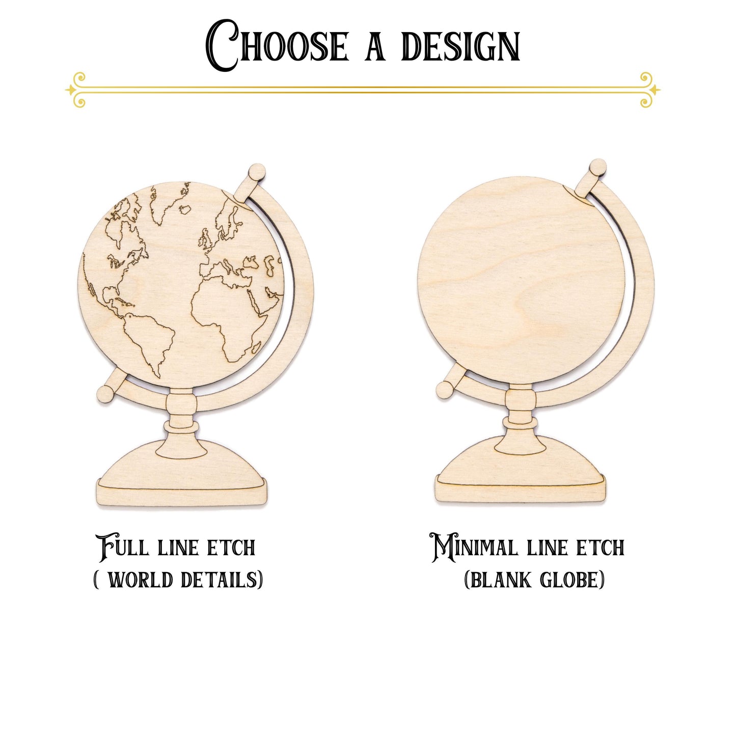 Globe Wood Cutout - Laser Cut Unfinished Craft Shape - Multiple Sizes