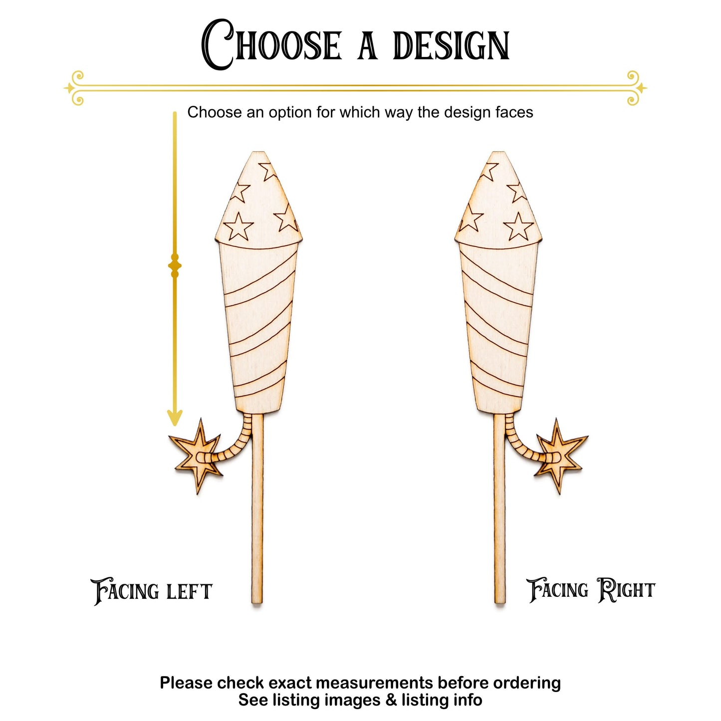 Rocket Firework Wood Cutout - Laser Cut Unfinished Craft Shape - Multiple Sizes