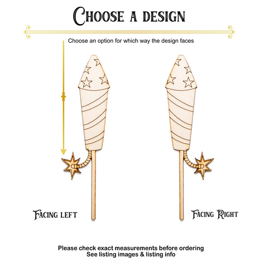Rocket Firework Wood Cutout - Laser Cut Unfinished Craft Shape - Multiple Sizes