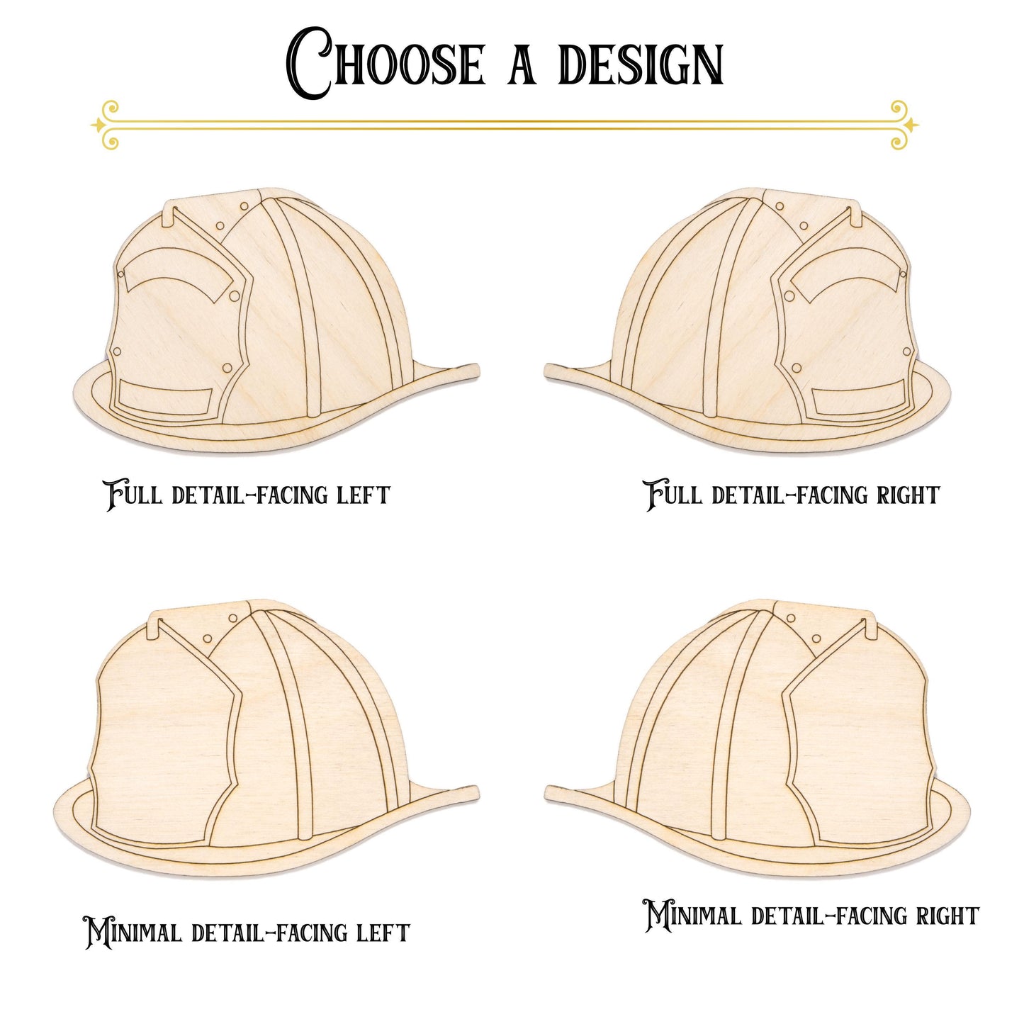 Fireman Helmet Detailed Wood Cutout - Laser Cut Unfinished Craft Shape - Multiple Sizes