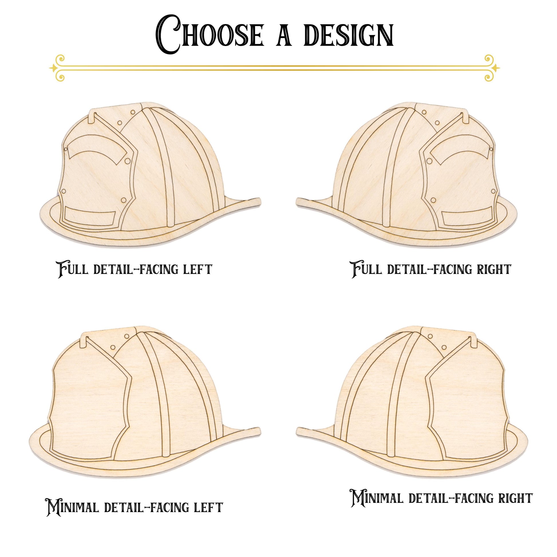 Fireman Helmet Detailed Wood Cutout - Laser Cut Unfinished Craft Shape - Multiple Sizes