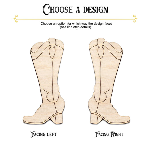 Cowgirl Boot Wood Cutout - Laser Cut Unfinished Craft Shape - Multiple Sizes