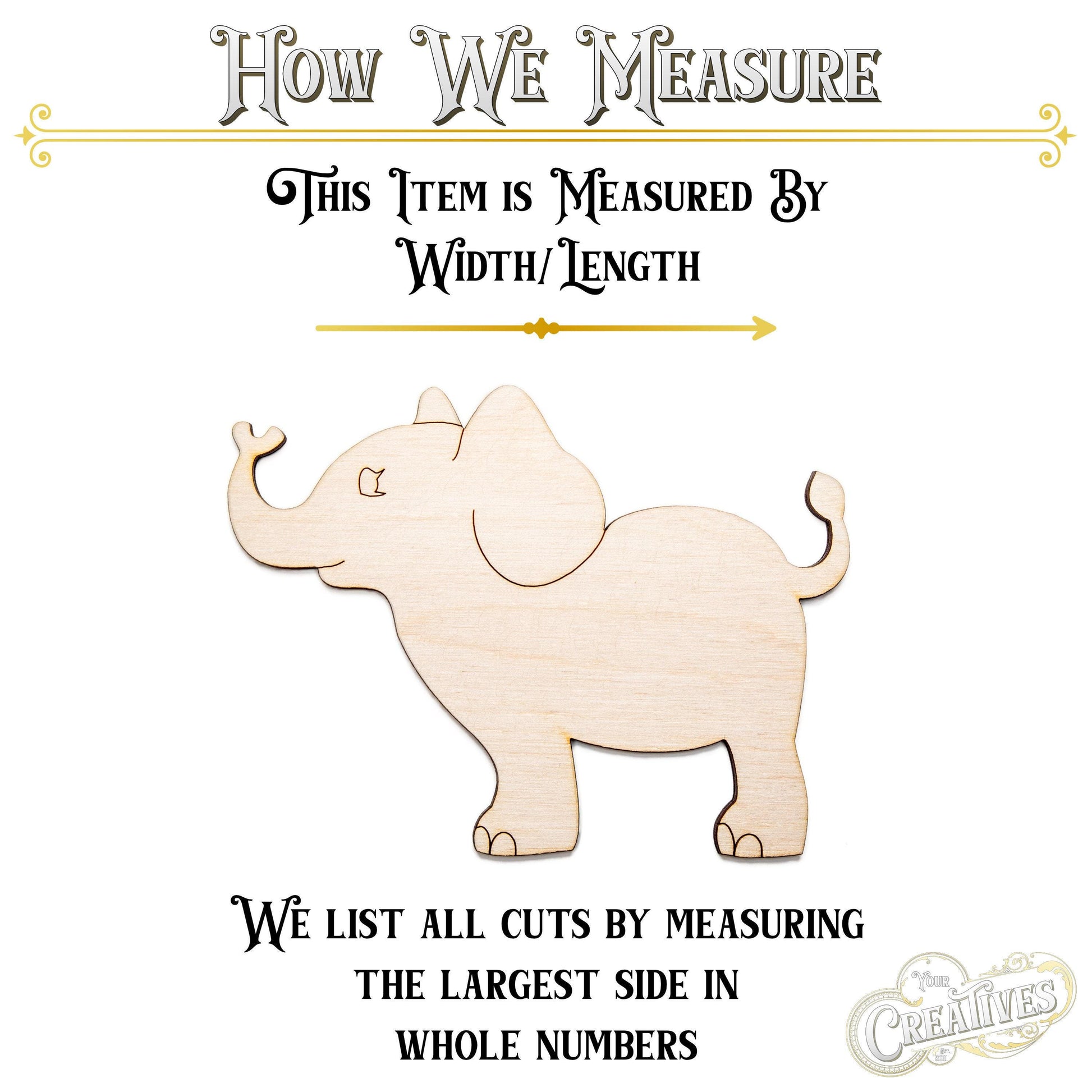 Baby Elephant Standing Wood Cutout - Laser Cut Unfinished Craft Shape - Multiple Sizes