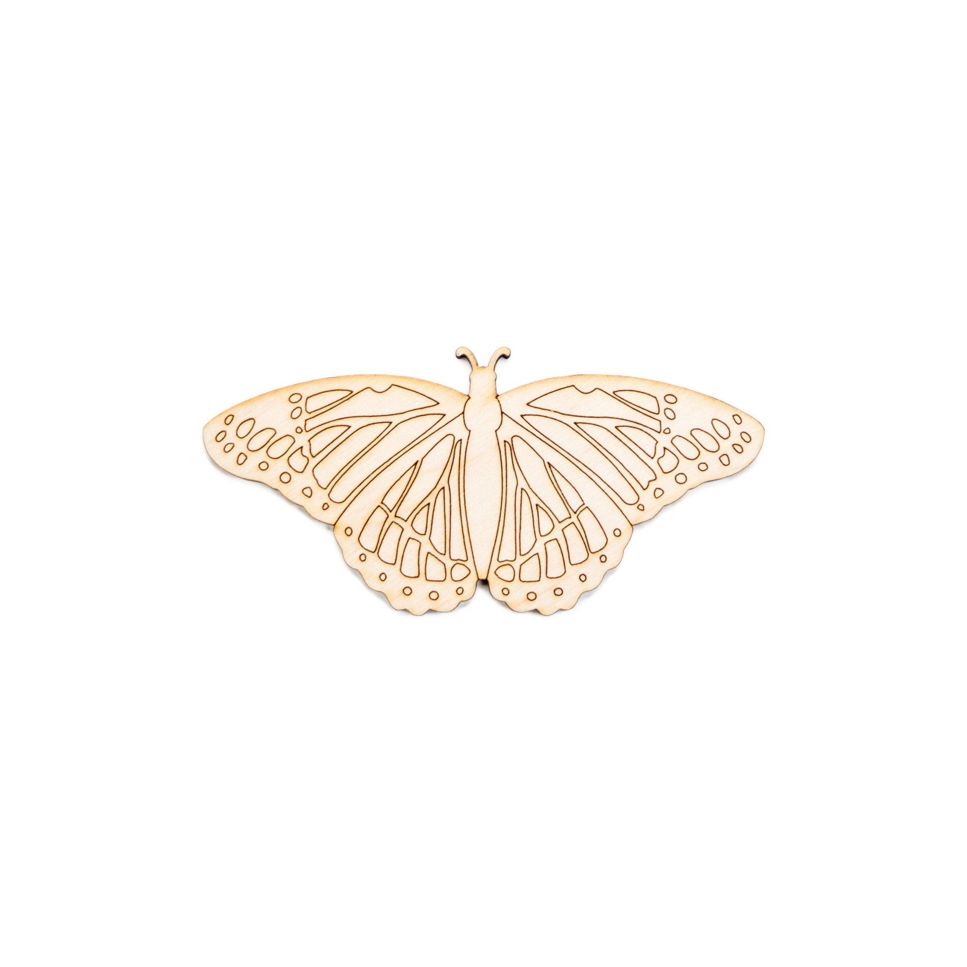 Butterfly Monarch Detailed Wood Cutout - Laser Cut Unfinished Craft Shape - Multiple Sizes