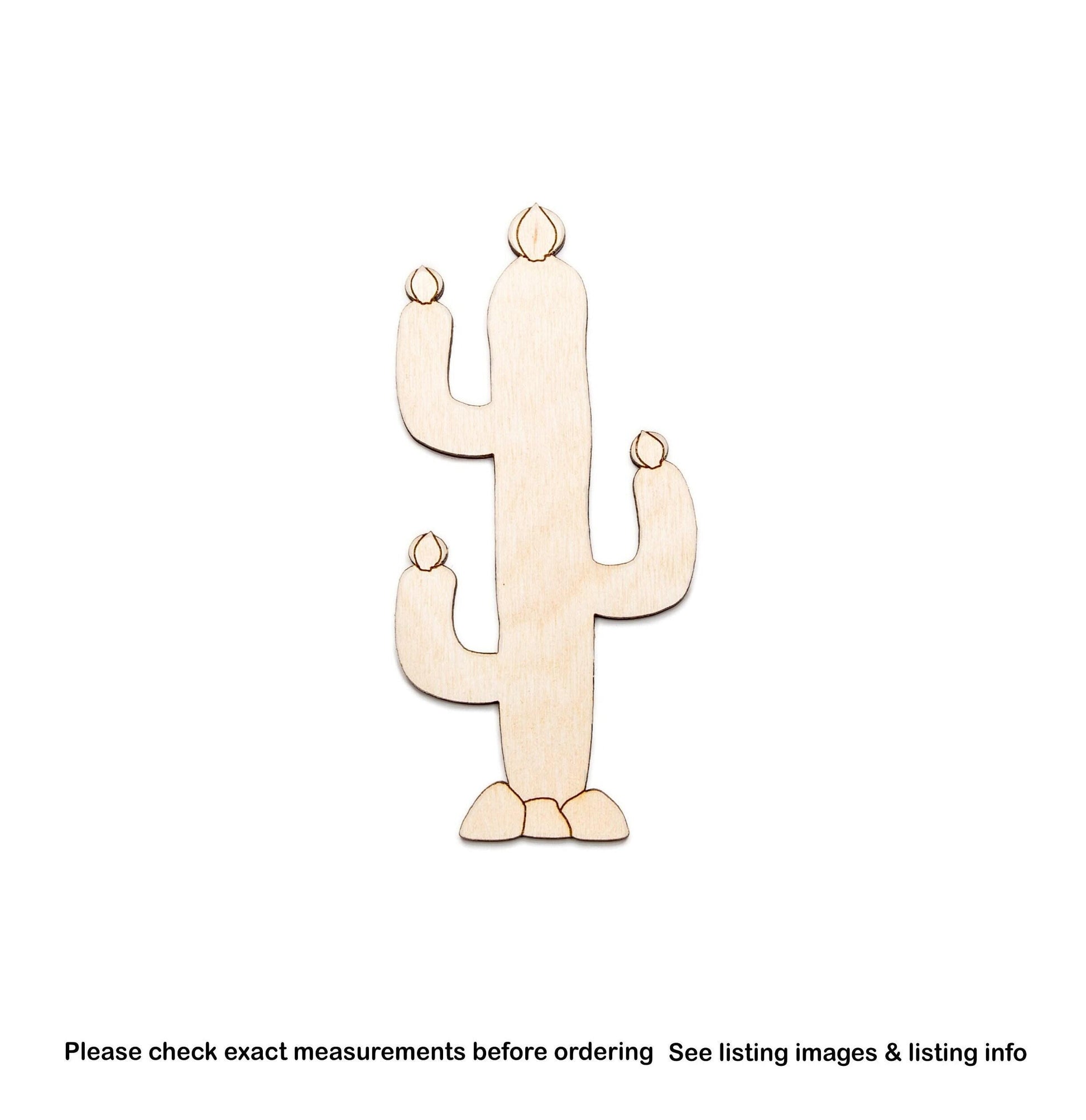 Cactus With Blooms Wood Cutout - Laser Cut Unfinished Craft Shape - Multiple Sizes