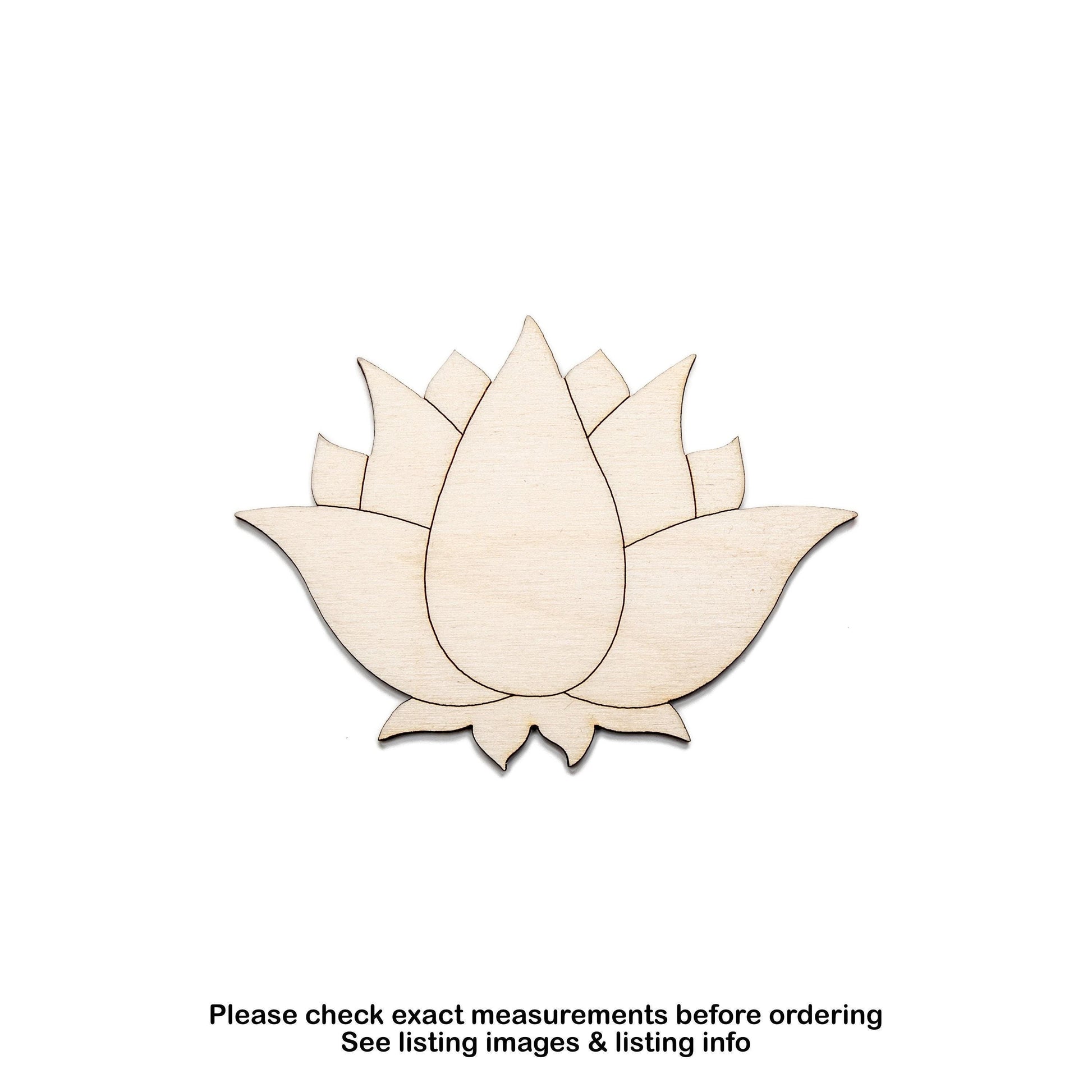 Lotus Flower Detailed Wood Cutout - Laser Cut Unfinished Craft Shape - Multiple Sizes