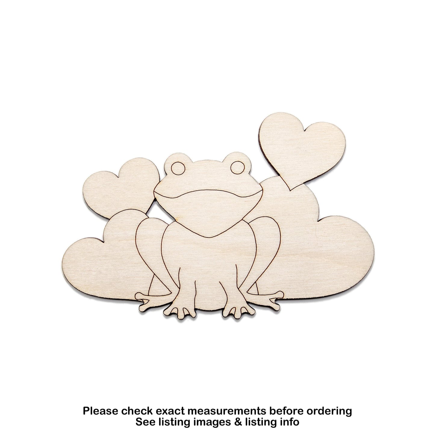 Frog With Hearts Wood Cutout - Laser Cut Unfinished Craft Shape - Multiple Sizes