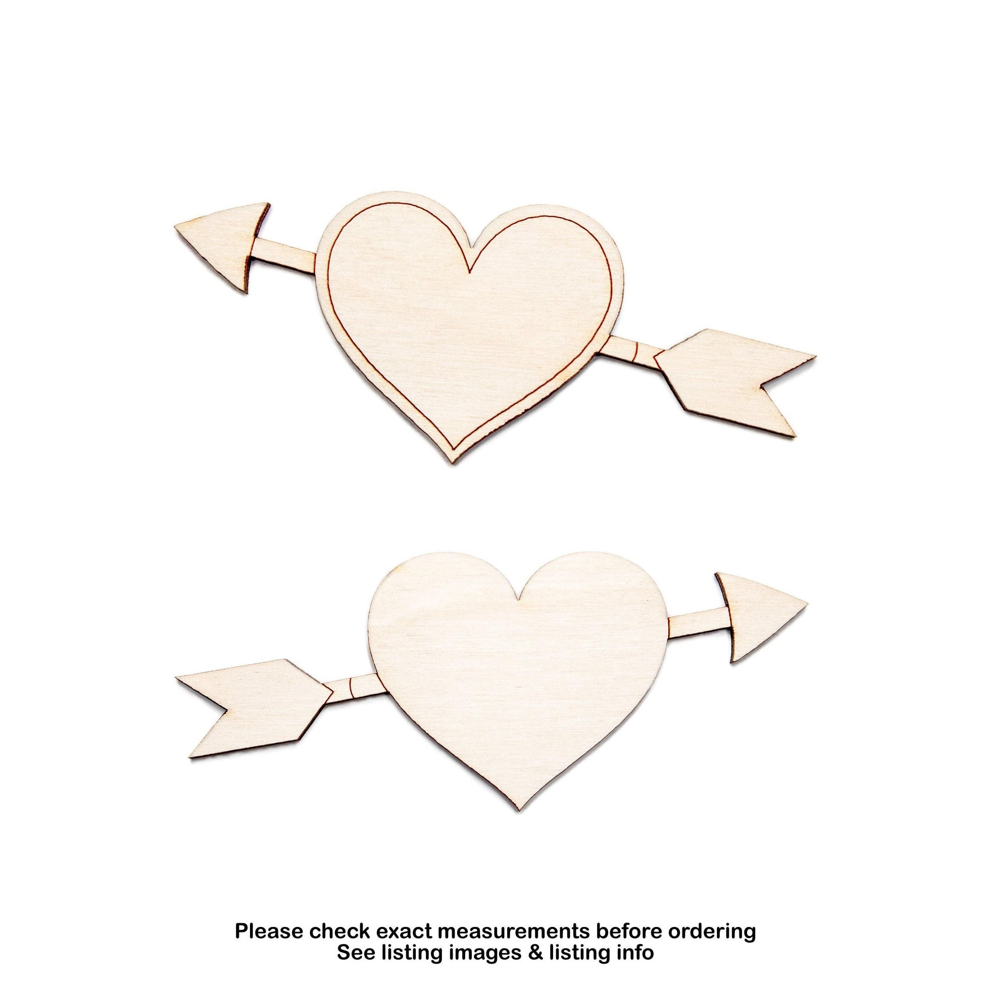 Heart With Arrow Pierced Wood Cutout - Laser Cut Unfinished Craft Shape - Multiple Sizes