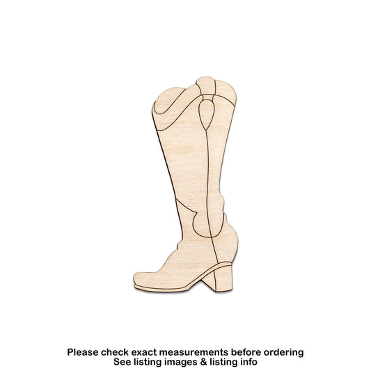 Cowgirl Boot Wood Cutout - Laser Cut Unfinished Craft Shape - Multiple Sizes