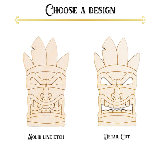 Tiki Head Angry Detailed Wood Cutout - Laser Cut Unfinished Craft Shape - Multiple Sizes
