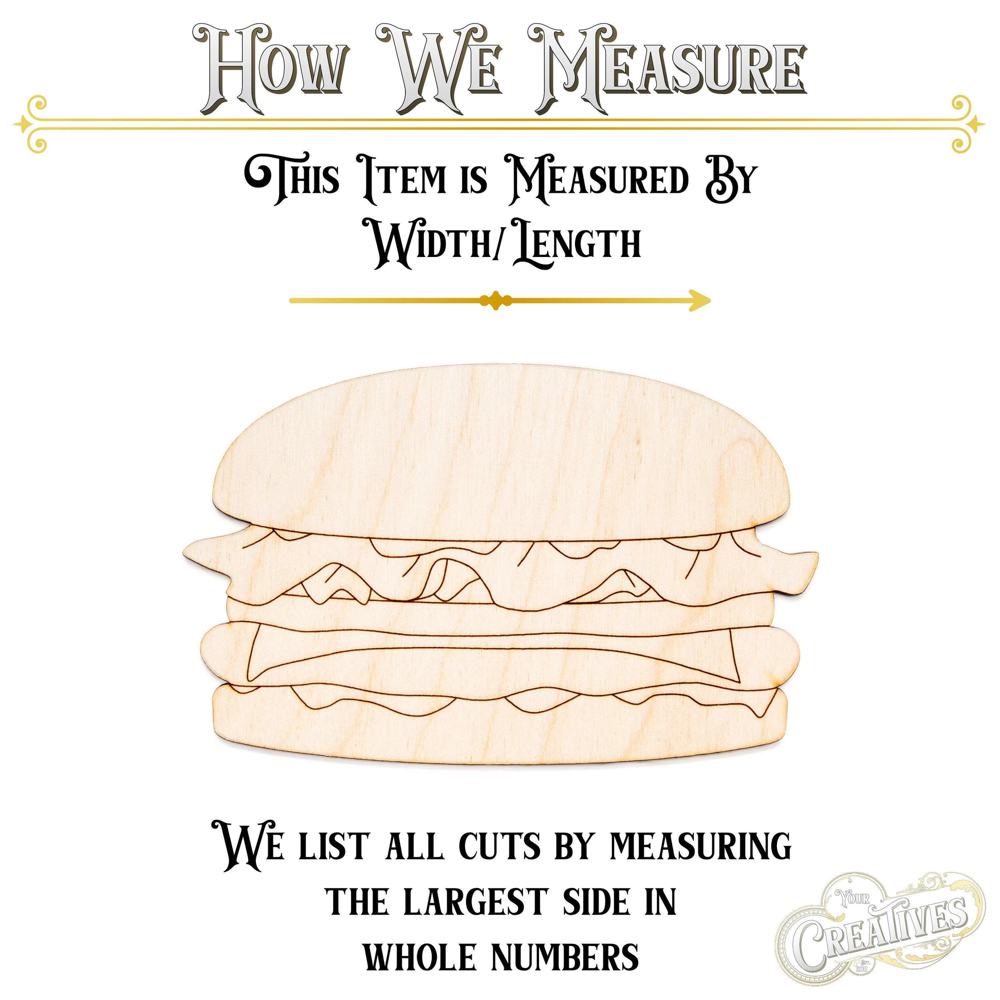 Cheeseburger Detailed Wood Cutout - Laser Cut Unfinished Craft Shape - Multiple Sizes