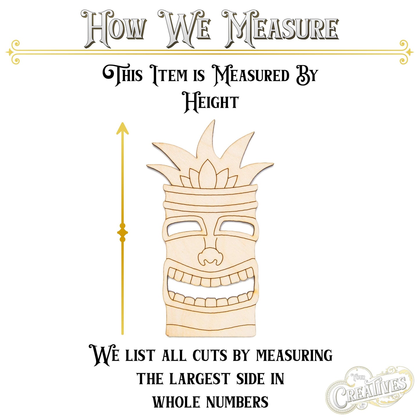 Happy Tiki Head Wood Cutout - Laser Cut Unfinished Craft Shape - Multiple Sizes