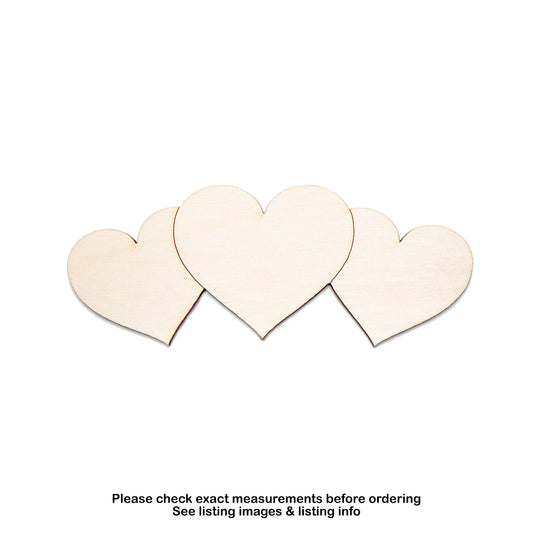 Triple Hearts Wood Cutout - Laser Cut Unfinished Craft Shape - Multiple Sizes