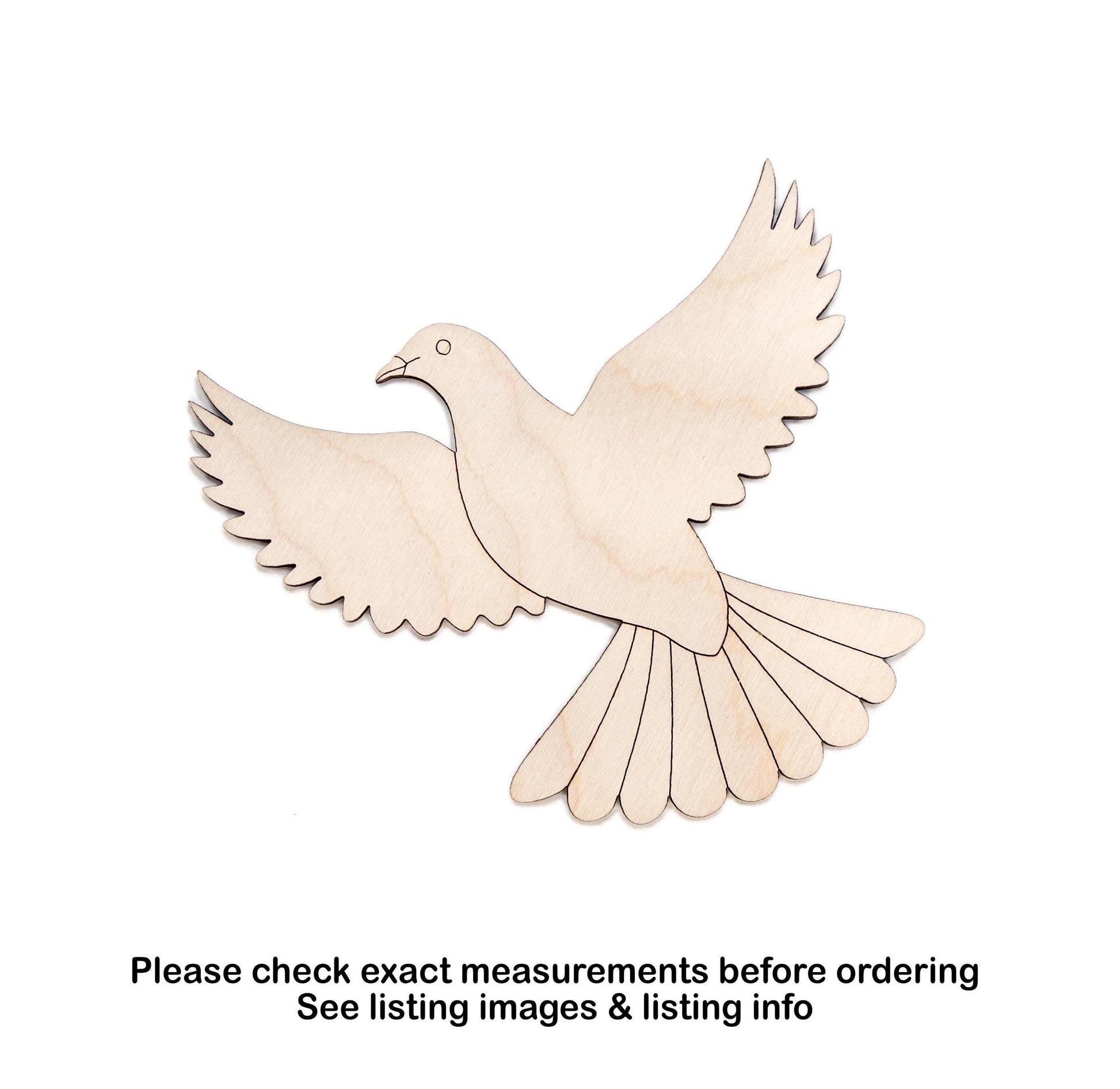 Dove Open Wings Detailed Wood Cutout - Laser Cut Unfinished Craft Shape - Multiple Sizes