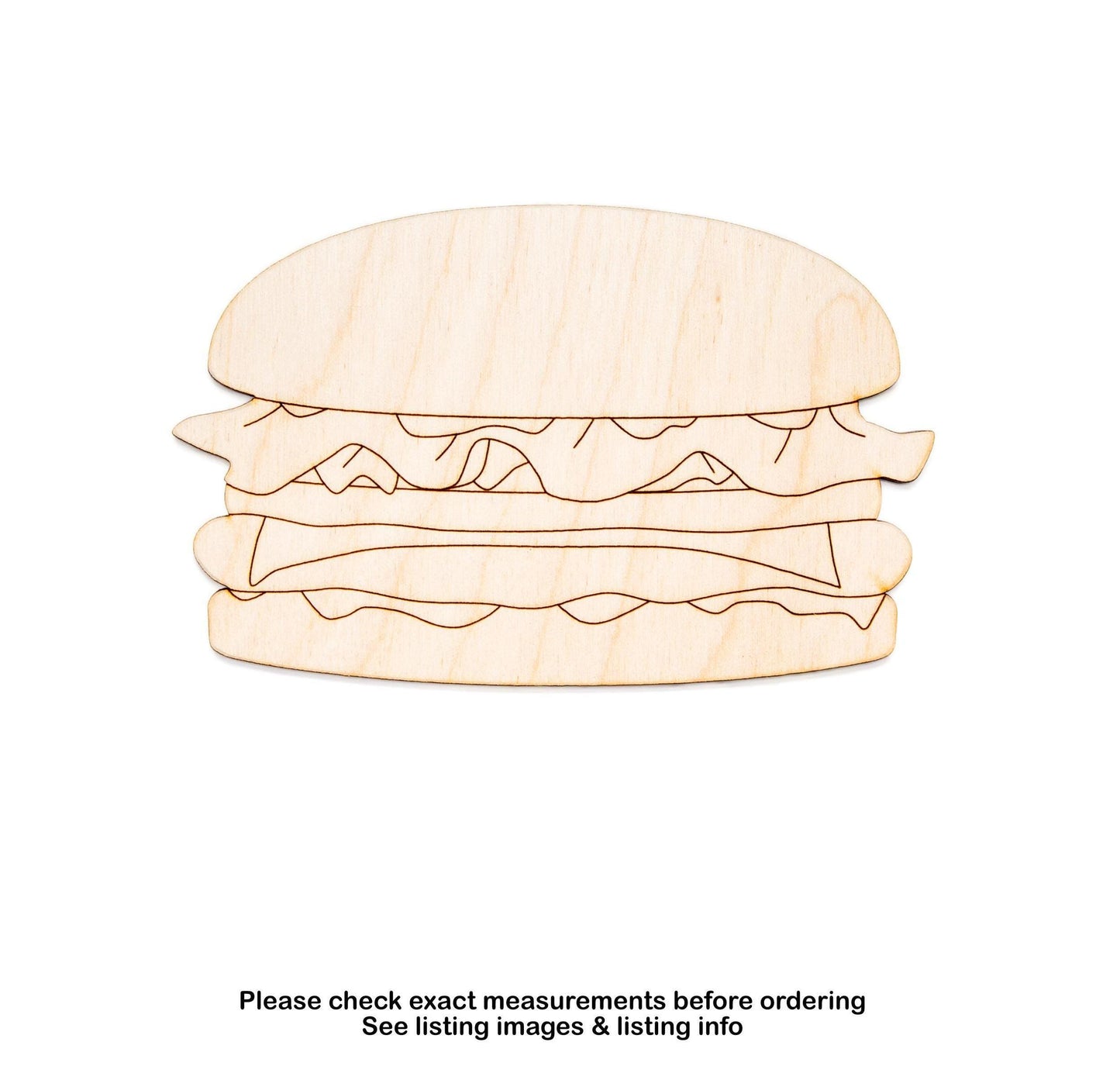 Cheeseburger Detailed Wood Cutout - Laser Cut Unfinished Craft Shape - Multiple Sizes
