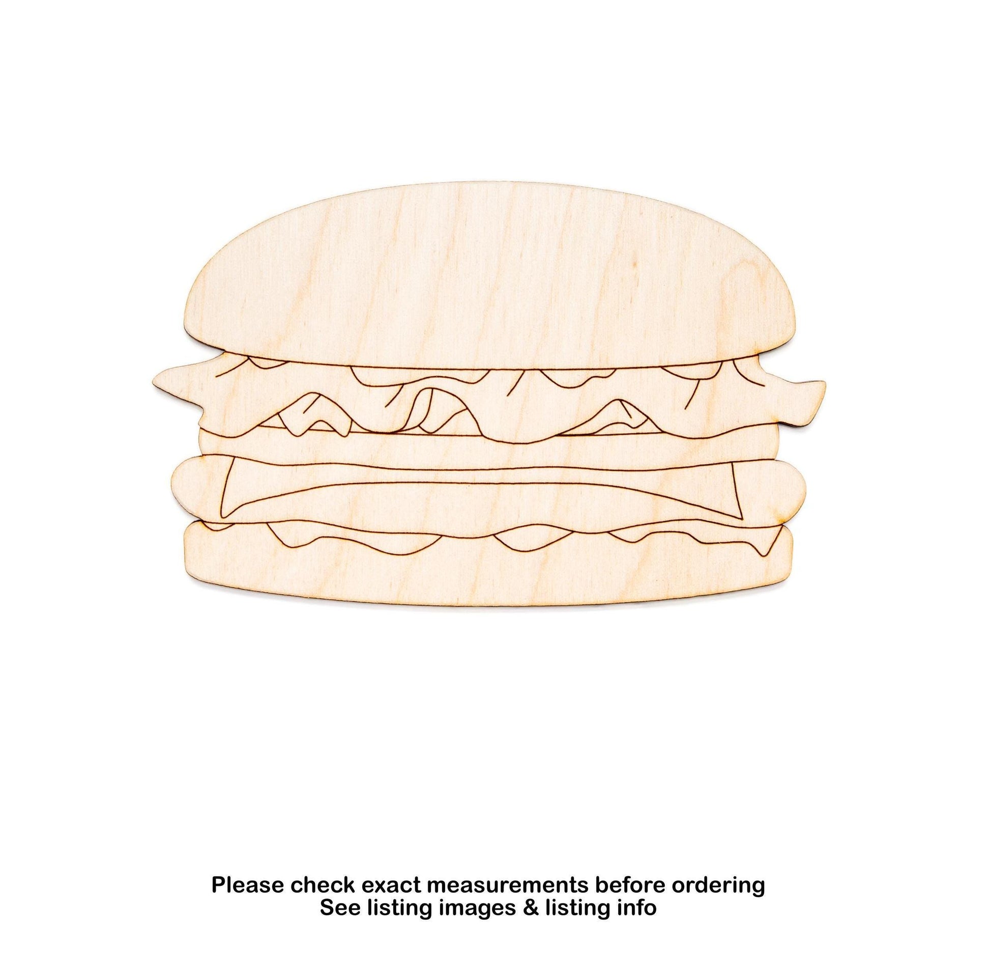 Cheeseburger Detailed Wood Cutout - Laser Cut Unfinished Craft Shape - Multiple Sizes