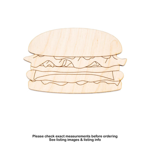 Cheeseburger Detailed Wood Cutout - Laser Cut Unfinished Craft Shape - Multiple Sizes