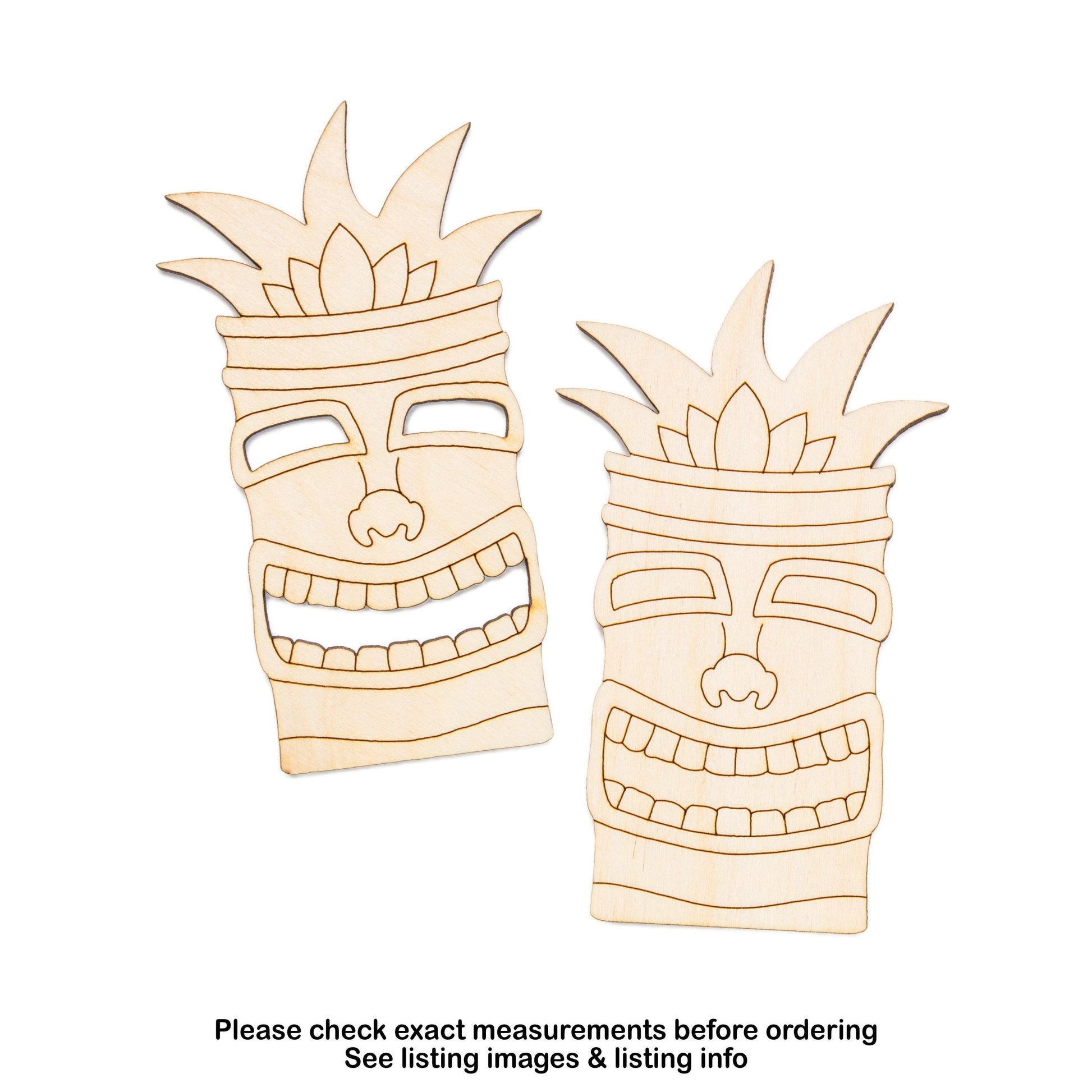Happy Tiki Head Wood Cutout - Laser Cut Unfinished Craft Shape - Multiple Sizes