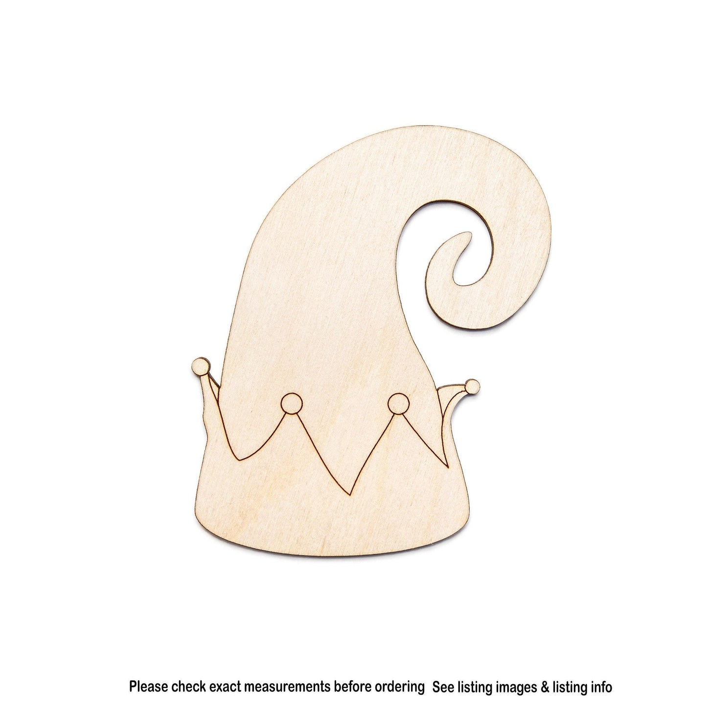 Elf Hat Wood Cutout - Laser Cut Unfinished Craft Shape - Multiple Sizes