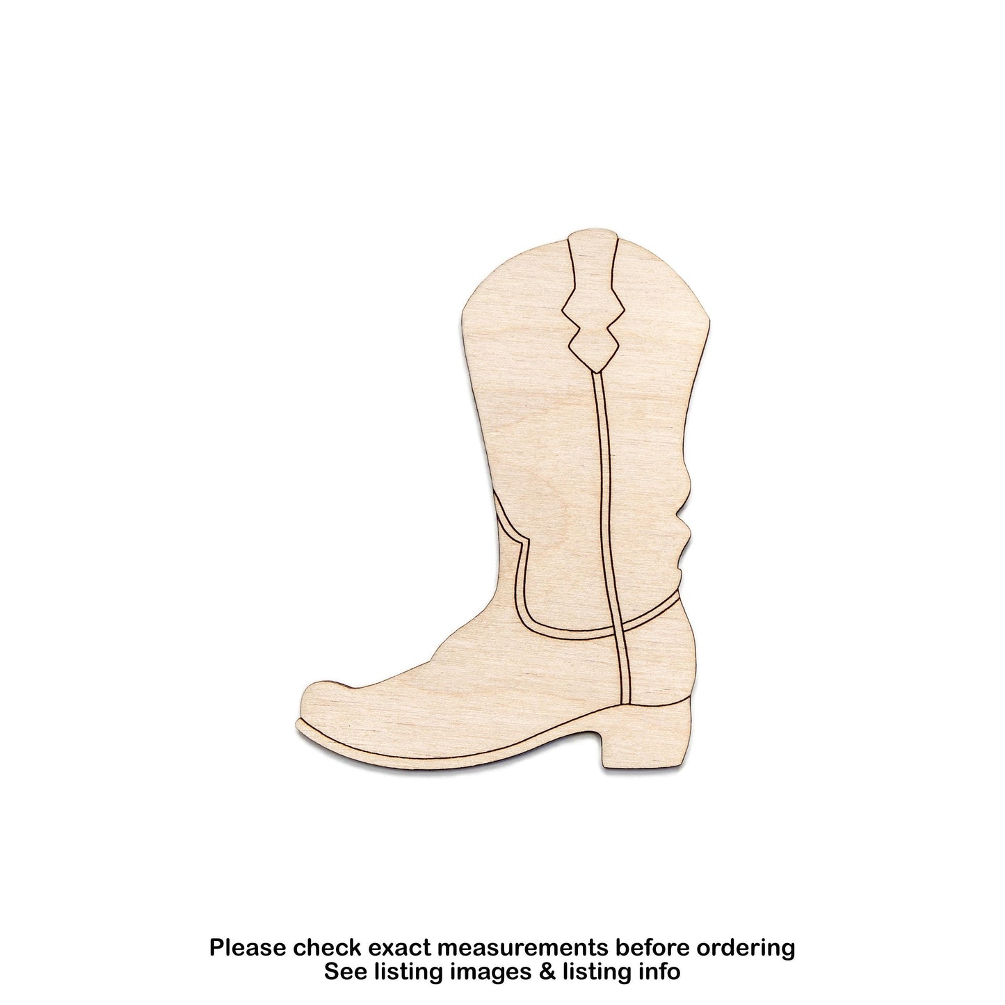 Cowboy Boot Detailed Wood Cutout - Laser Cut Unfinished Craft Shape - Multiple Sizes