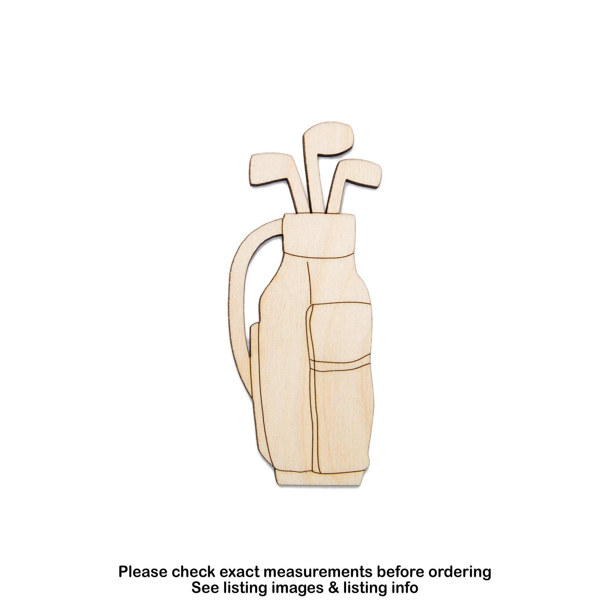Golf Bag With Clubs Detailed Wood Cutout - Laser Cut Unfinished Craft Shape - Multiple Sizes