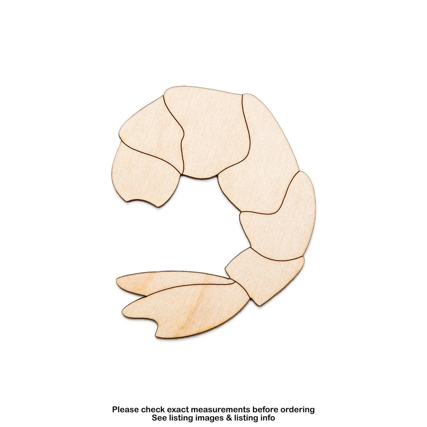 Cooked Shrimp Wood Cutout - Laser Cut Unfinished Craft Shape - Multiple Sizes