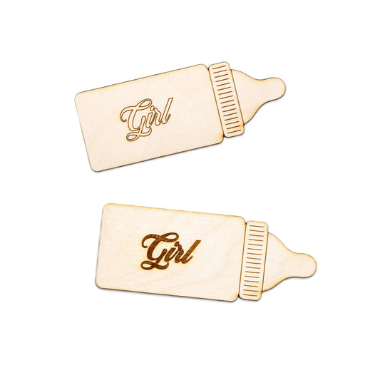 Girl Baby Bottle Etched Wood Cutout - Laser Cut Unfinished Craft Shape - Multiple Sizes