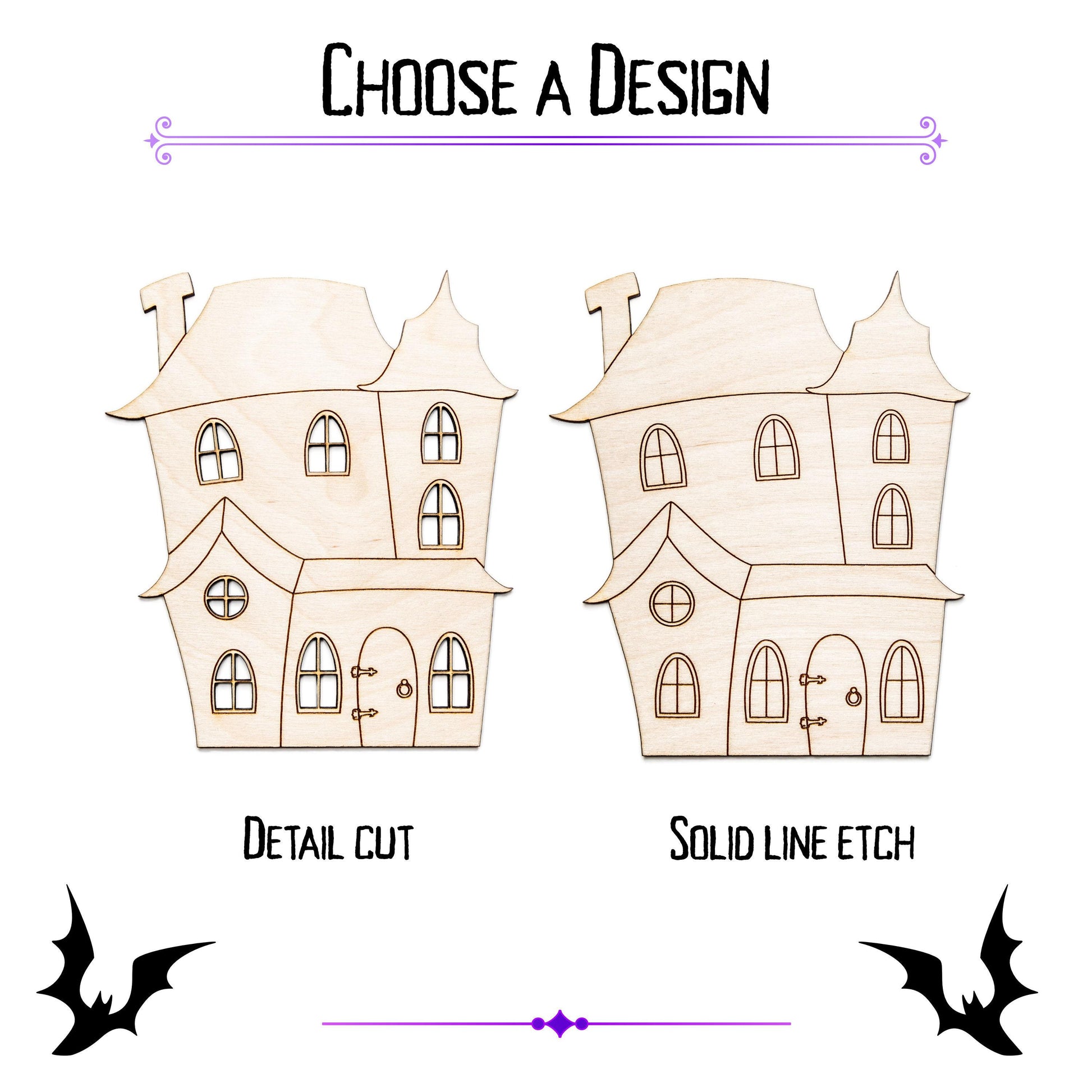 Haunted House Wood Cutout - Laser Cut Unfinished Craft Shape - Multiple Sizes