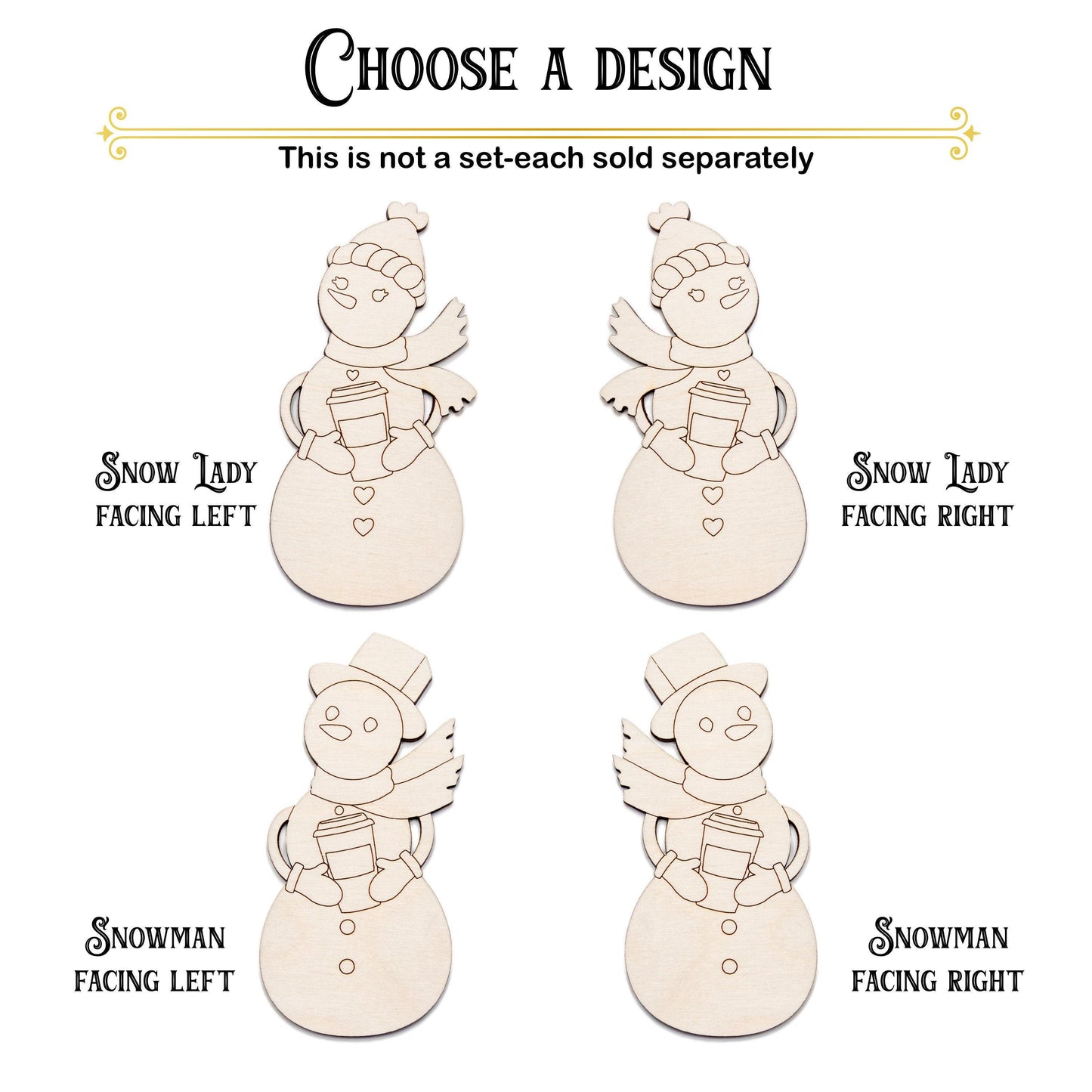 Snow Lady Or Snowman Wood Cutout - Laser Cut Unfinished Craft Shape - Multiple Sizes