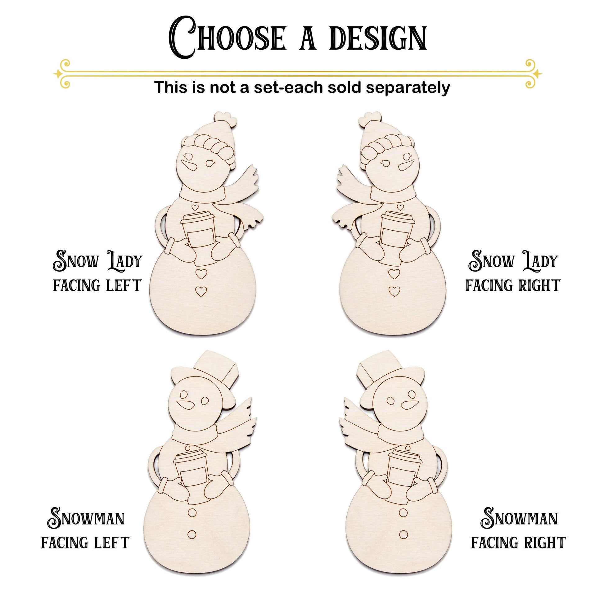 Snow Lady Or Snowman Wood Cutout - Laser Cut Unfinished Craft Shape - Multiple Sizes
