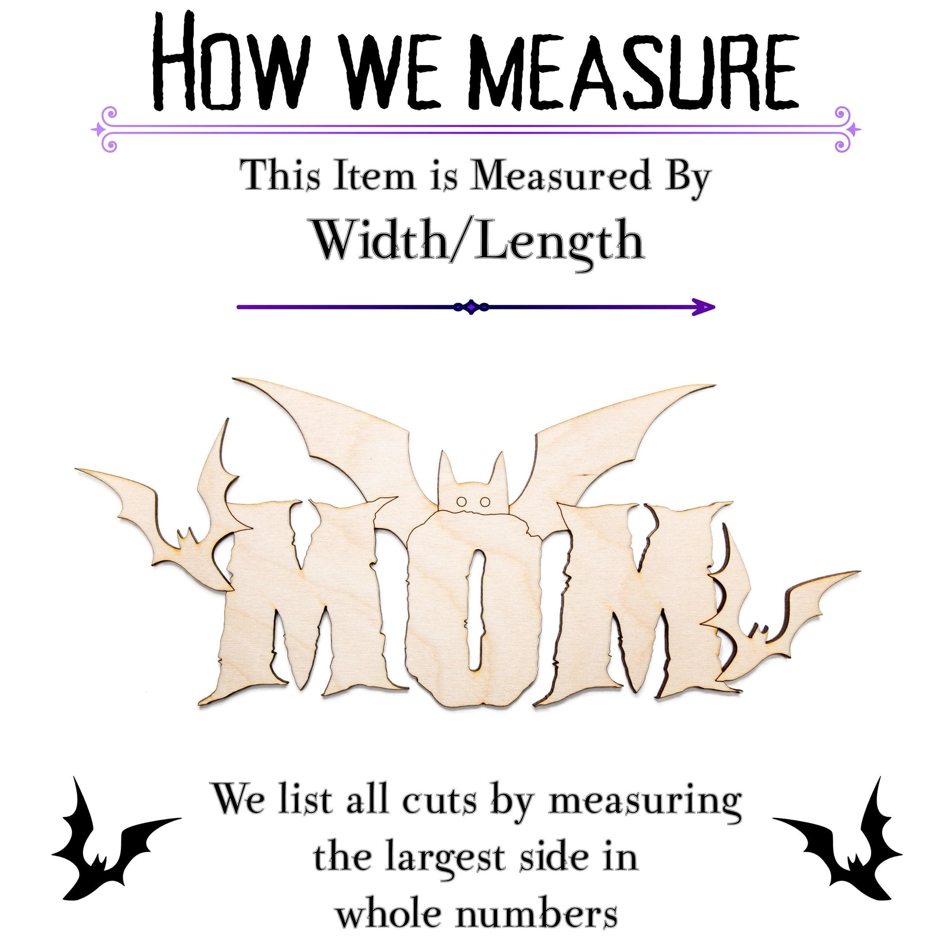 Mom Sign With Bats Wood Cutout - Laser Cut Unfinished Craft Shape - Multiple Sizes