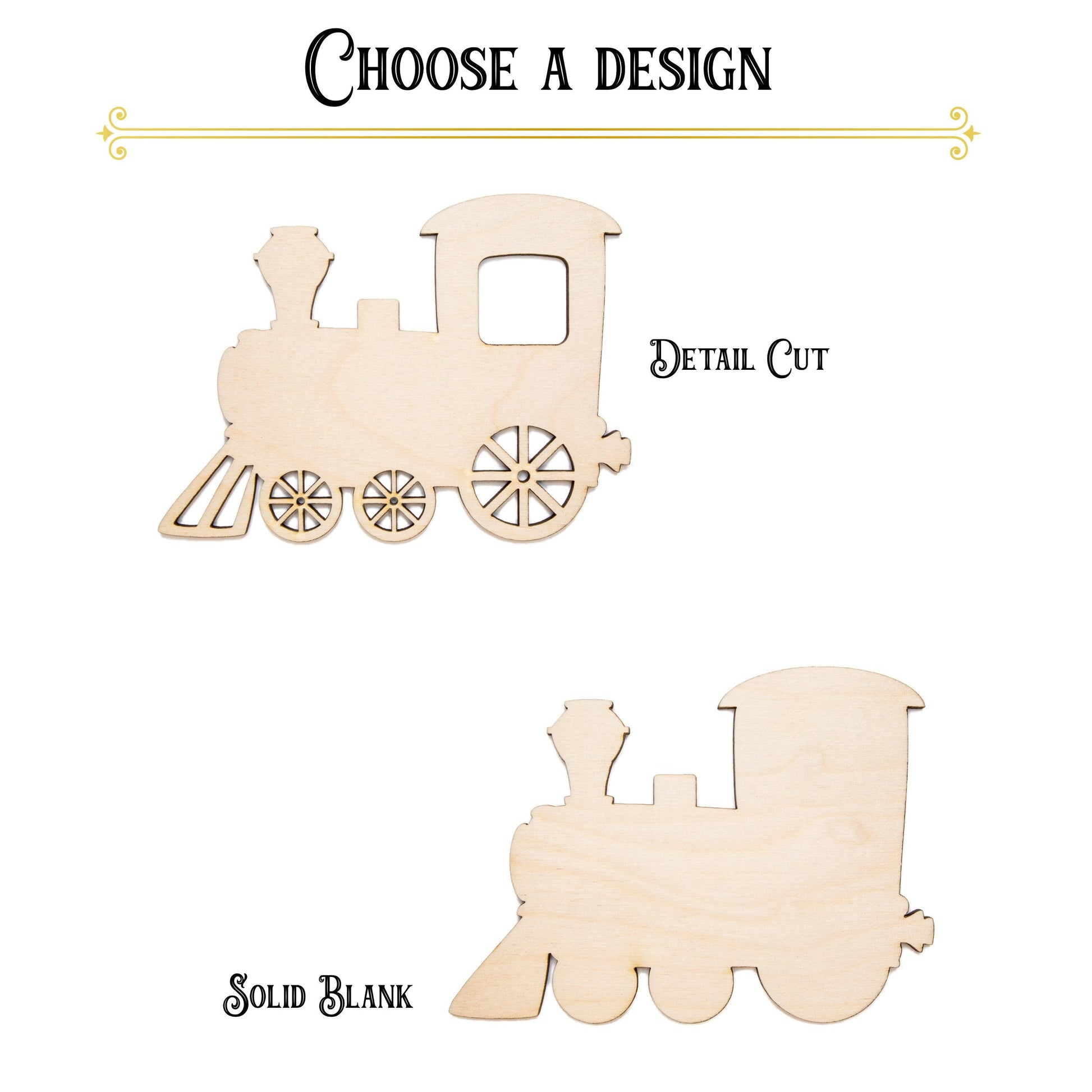 Train Side View Blank Wood Cutout - Laser Cut Unfinished Craft Shape - Multiple Sizes