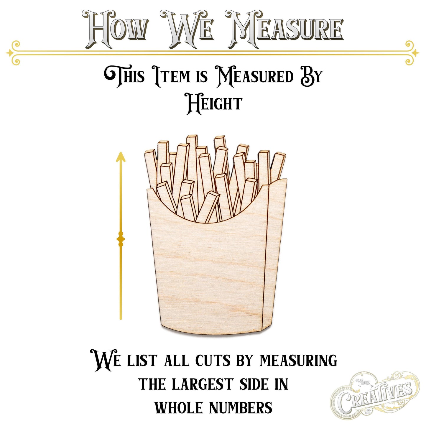 Fries Wood Cutout - Laser Cut Unfinished Craft Shape - Multiple Sizes