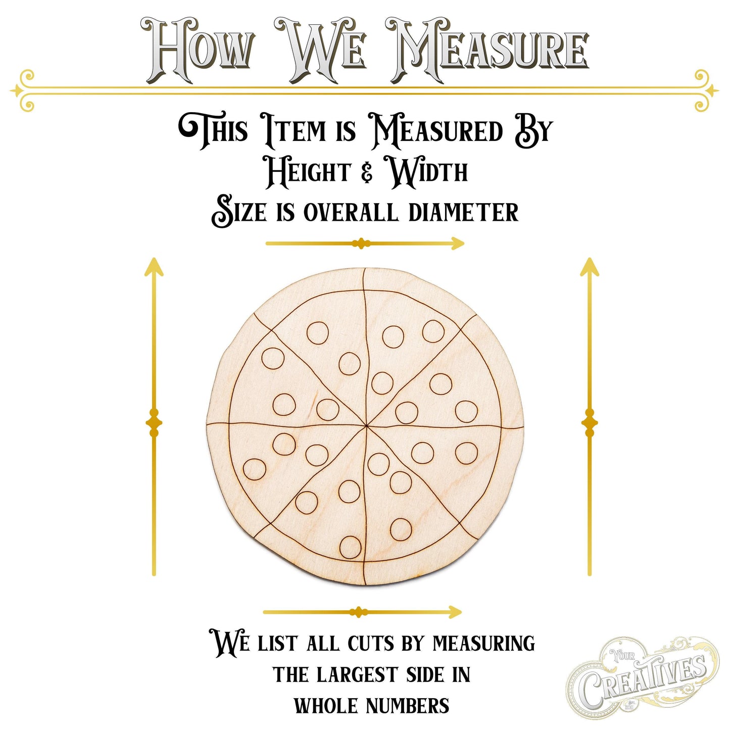 Pizza Whole Detailed Wood Cutout - Laser Cut Unfinished Craft Shape - Multiple Sizes