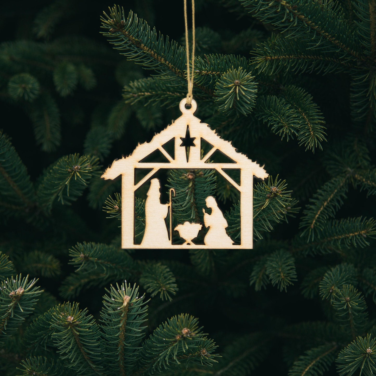 Nativity Scene Wood Ornament - Laser Cut Unfinished Christmas Ornament - Multiple Sizes