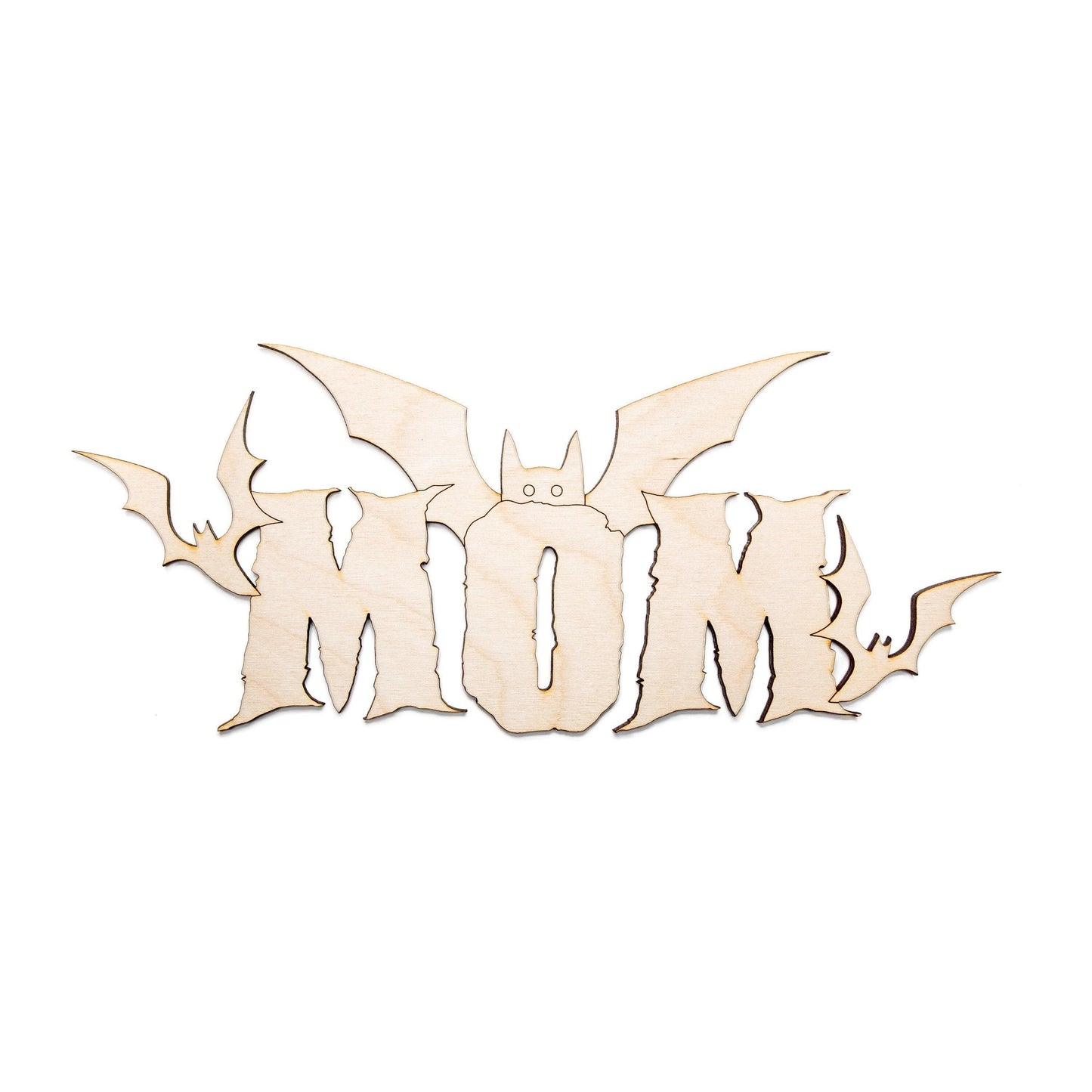 Mom Sign With Bats Wood Cutout - Laser Cut Unfinished Craft Shape - Multiple Sizes