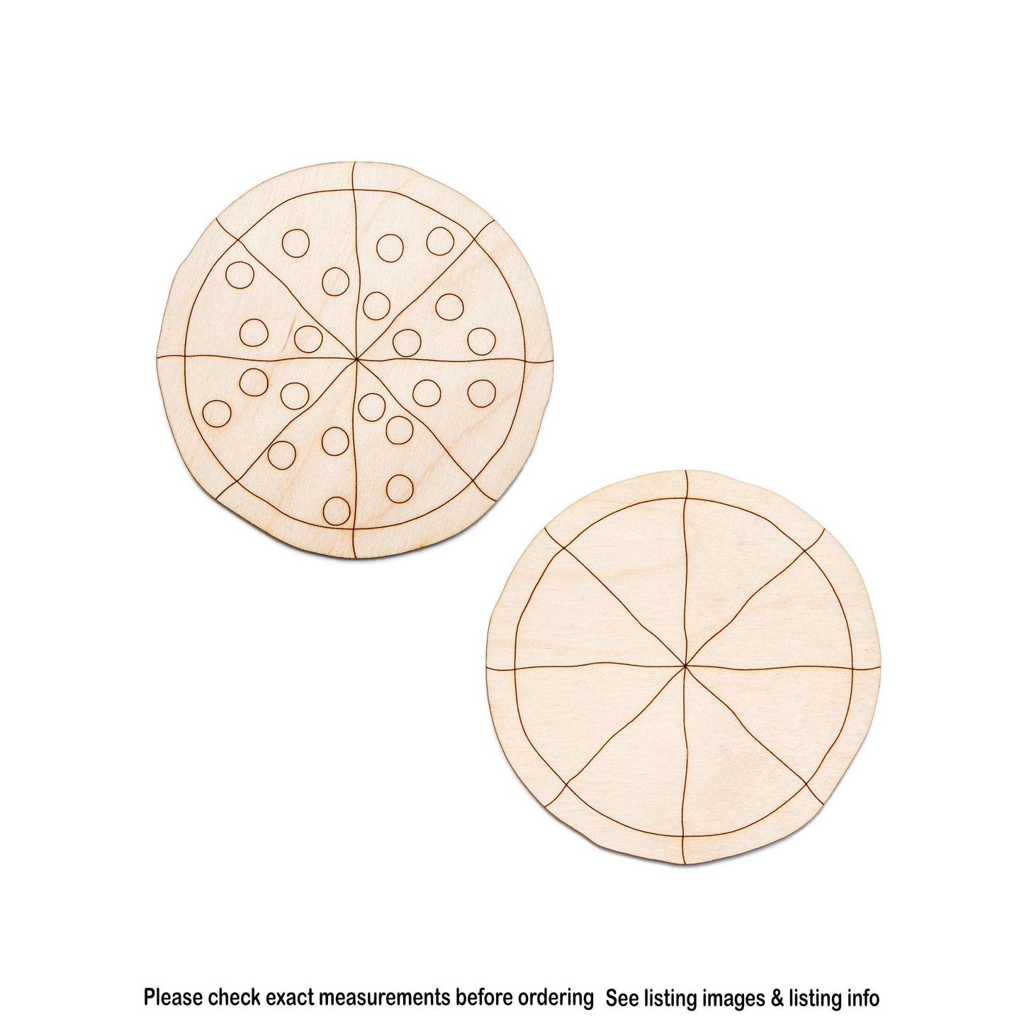 Pizza Whole Detailed Wood Cutout - Laser Cut Unfinished Craft Shape - Multiple Sizes