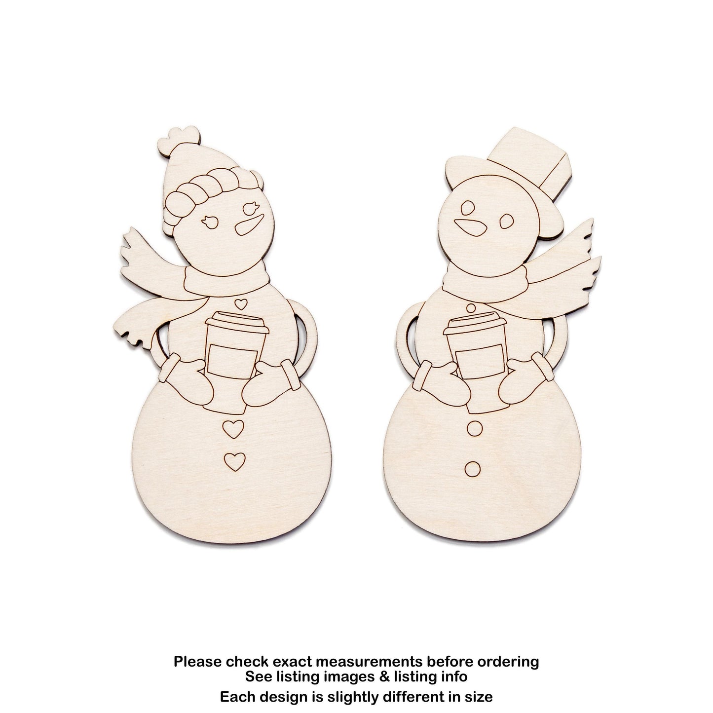 Snow Lady Or Snowman Wood Cutout - Laser Cut Unfinished Craft Shape - Multiple Sizes