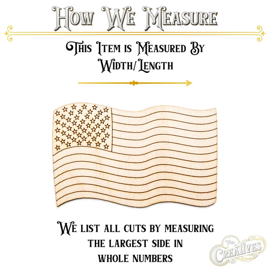 American Flag Curvy Detailed Wood Cutout - Laser Cut Unfinished Craft Shape - Multiple Sizes