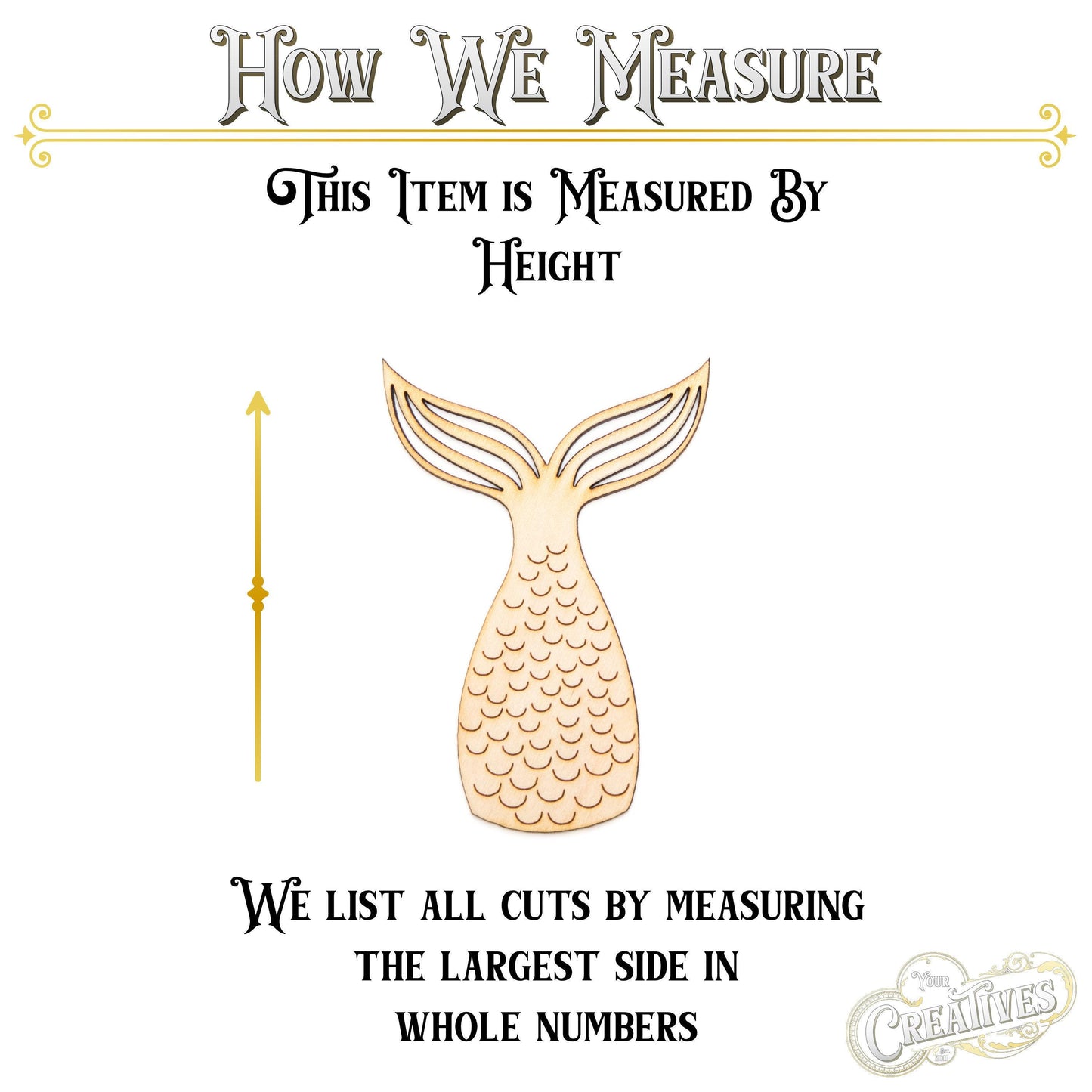 Mermaid Tail Detailed Wood Cutout - Laser Cut Unfinished Craft Shape - Multiple Sizes