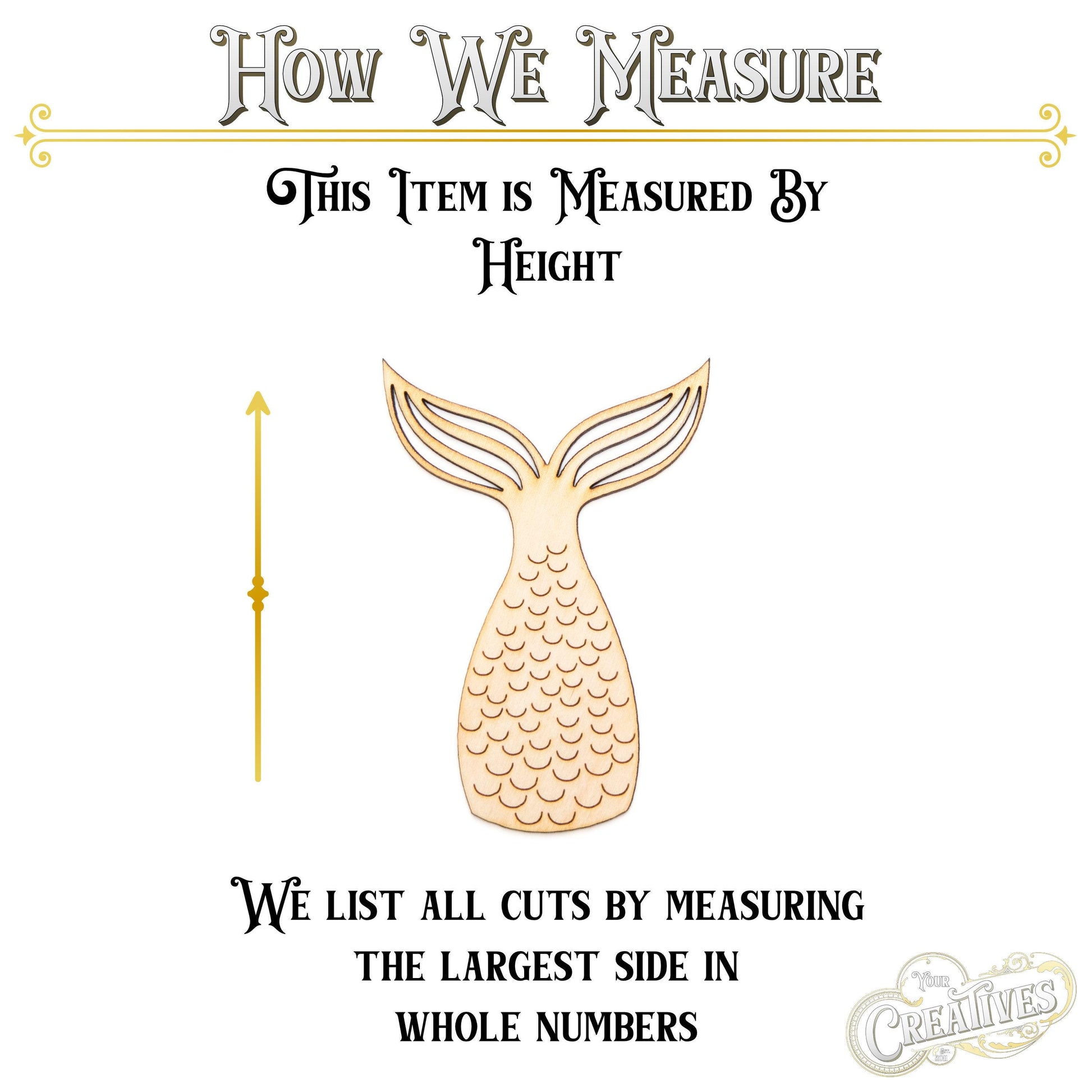 Mermaid Tail Detailed Wood Cutout - Laser Cut Unfinished Craft Shape - Multiple Sizes