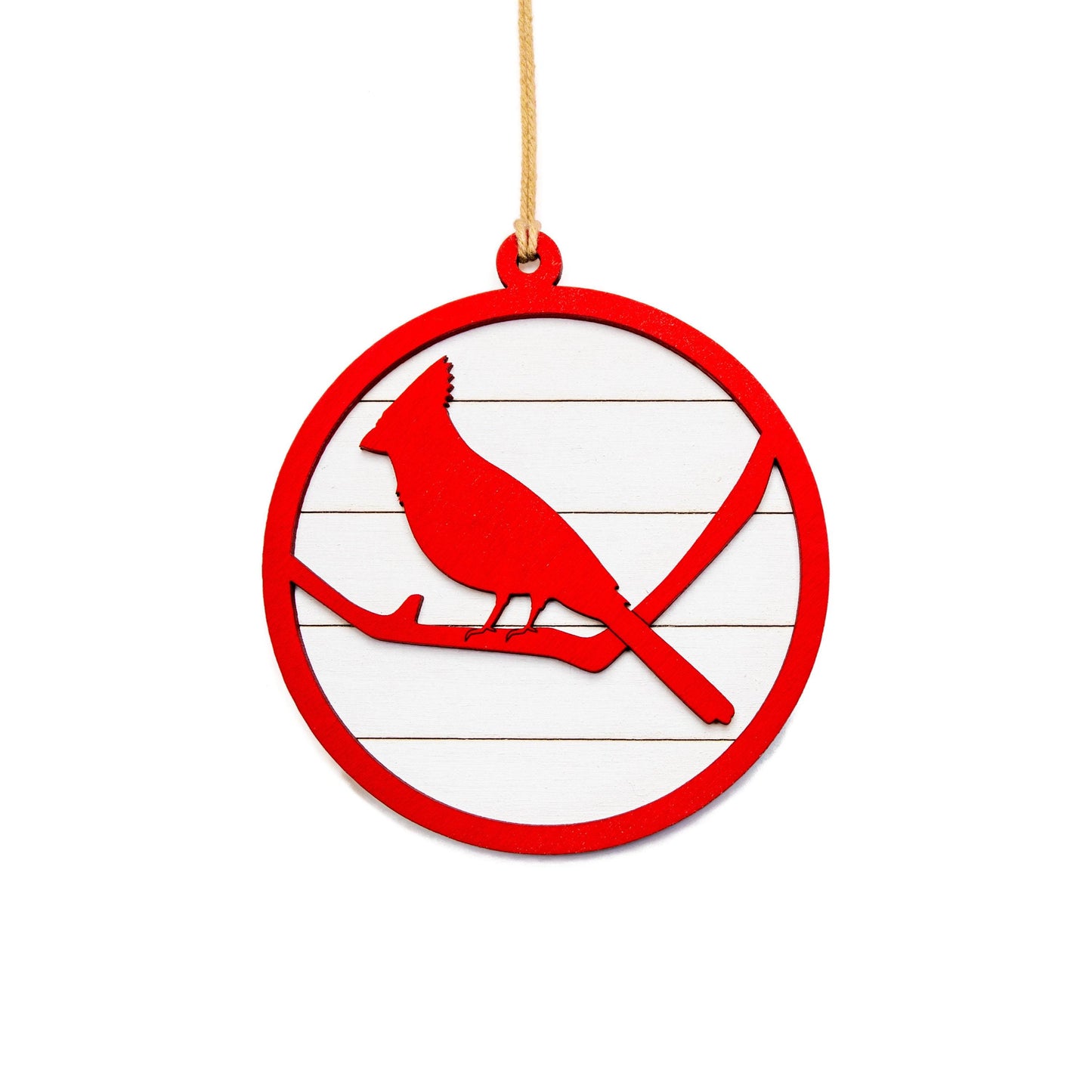 Red Cardinal Painted Wood Ornament - Laser Cut Christmas Ornament - Multiple Sizes
