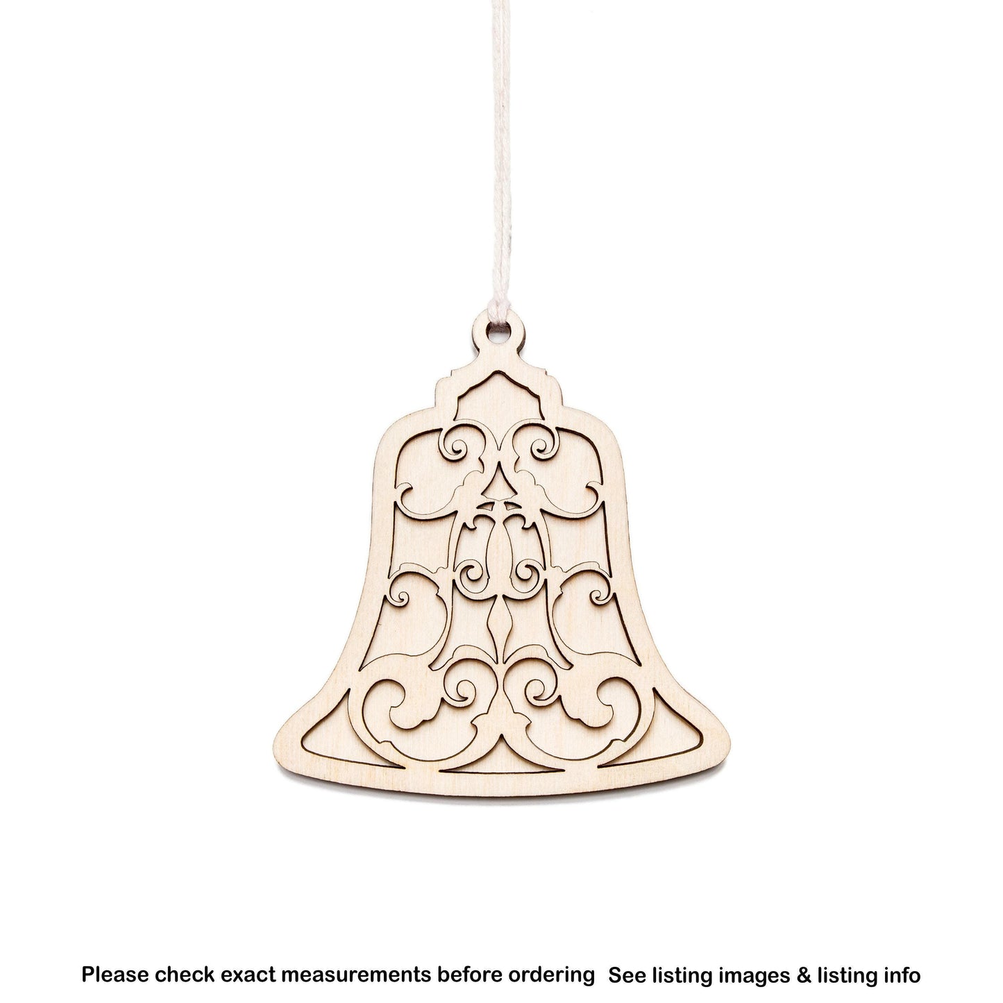 Bell Filigree Wood Ornament - Laser Cut Unfinished Christmas Ornament - Multiple Sizes