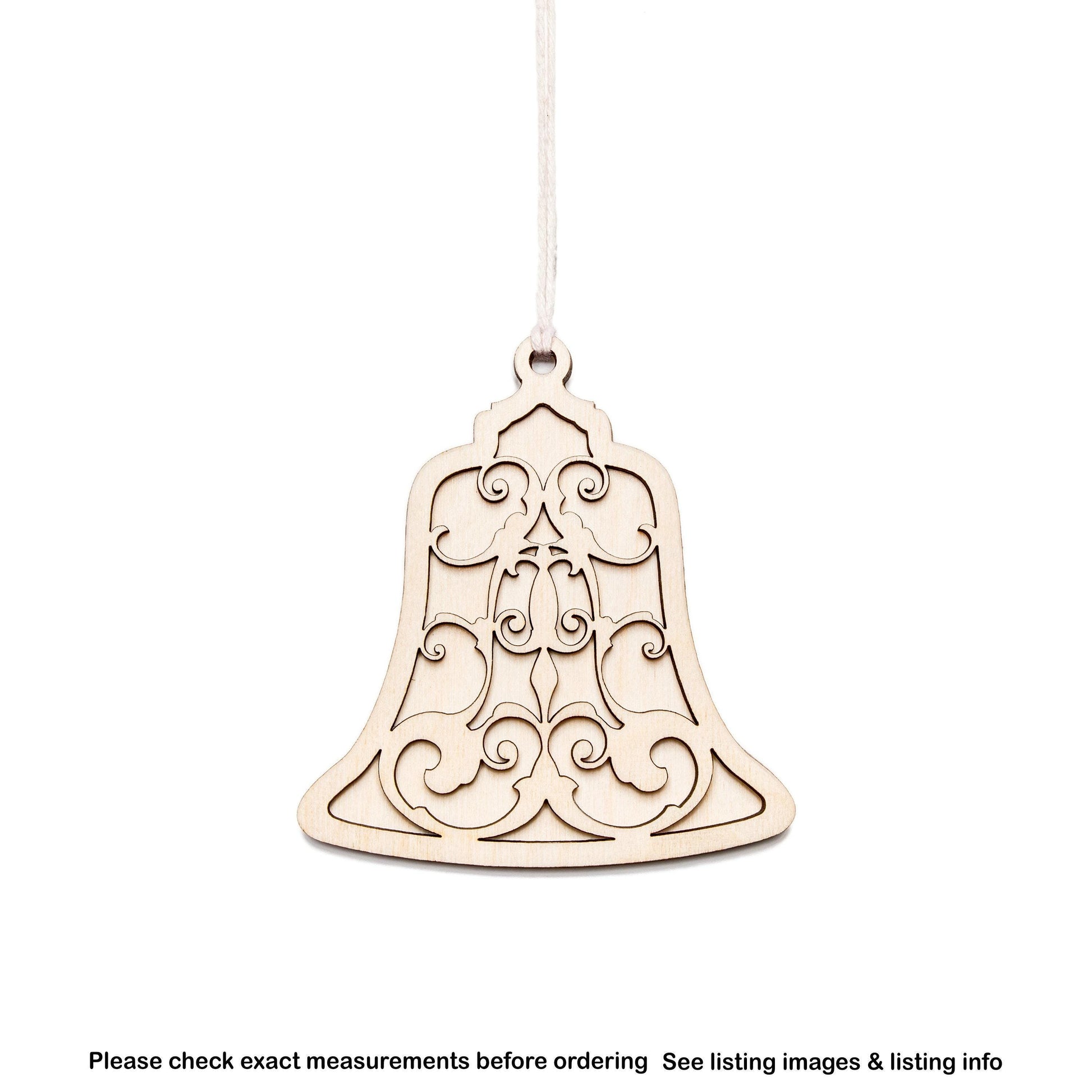 Bell Filigree Wood Ornament - Laser Cut Unfinished Christmas Ornament - Multiple Sizes