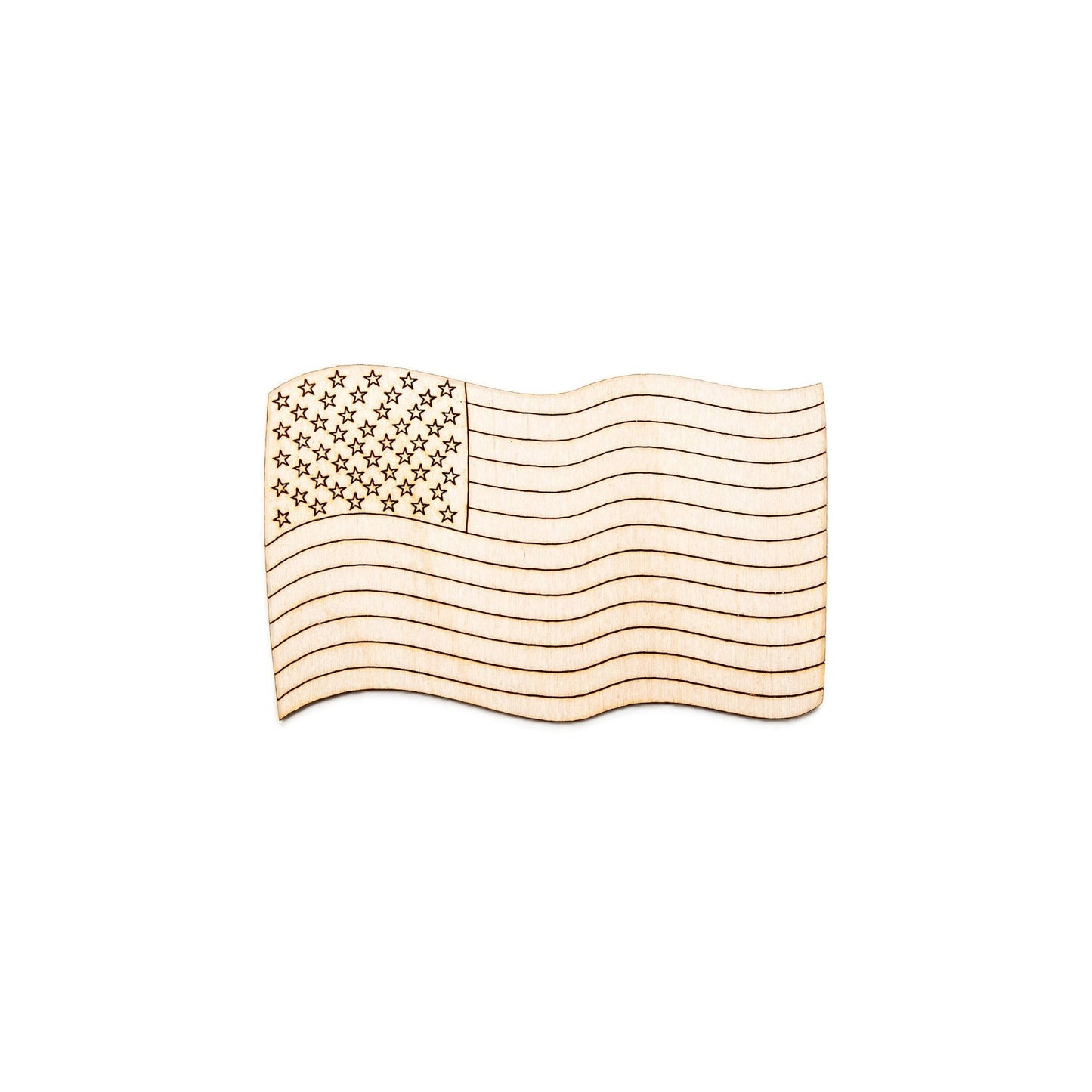 American Flag Curvy Detailed Wood Cutout - Laser Cut Unfinished Craft Shape - Multiple Sizes