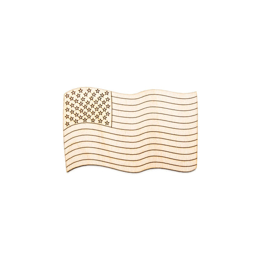 American Flag Curvy Detailed Wood Cutout - Laser Cut Unfinished Craft Shape - Multiple Sizes