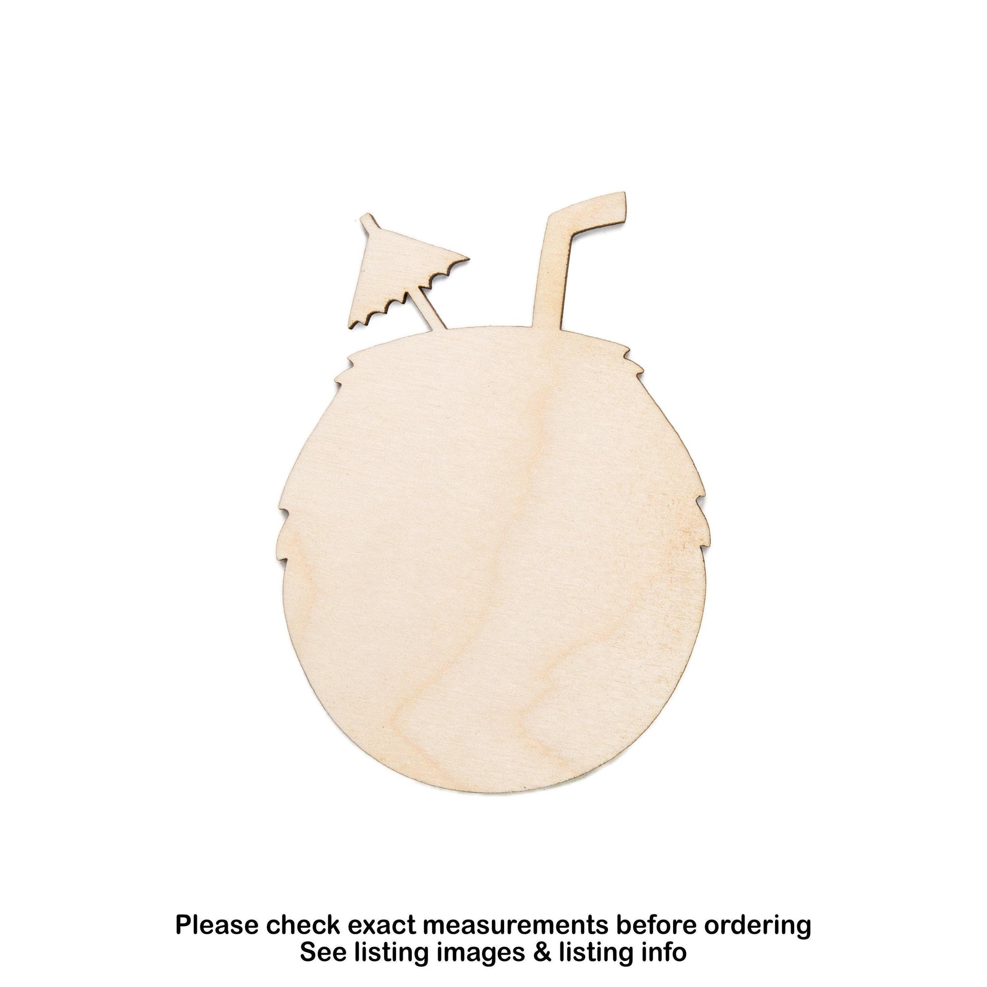 Coconut Drink Tropical Party Decor Blank Wood Cutout - Laser Cut Unfinished Craft Shape - Multiple Sizes