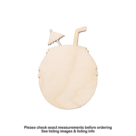 Coconut Drink Tropical Party Decor Blank Wood Cutout - Laser Cut Unfinished Craft Shape - Multiple Sizes