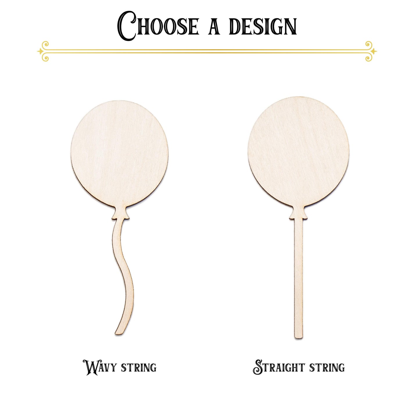 Balloon With String Wood Cutout - Laser Cut Unfinished Craft Shape - Multiple Sizes
